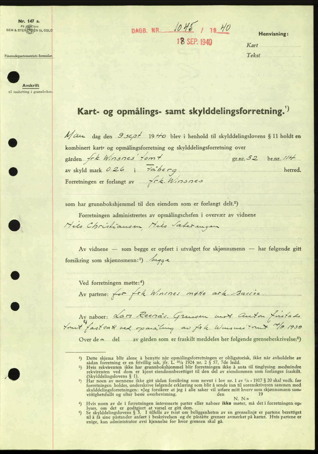 Sør-Gudbrandsdal tingrett, SAH/TING-004/H/Hb/Hbd/L0008: Pantebok nr. A8, 1940-1941, Dagboknr: 1045/1940