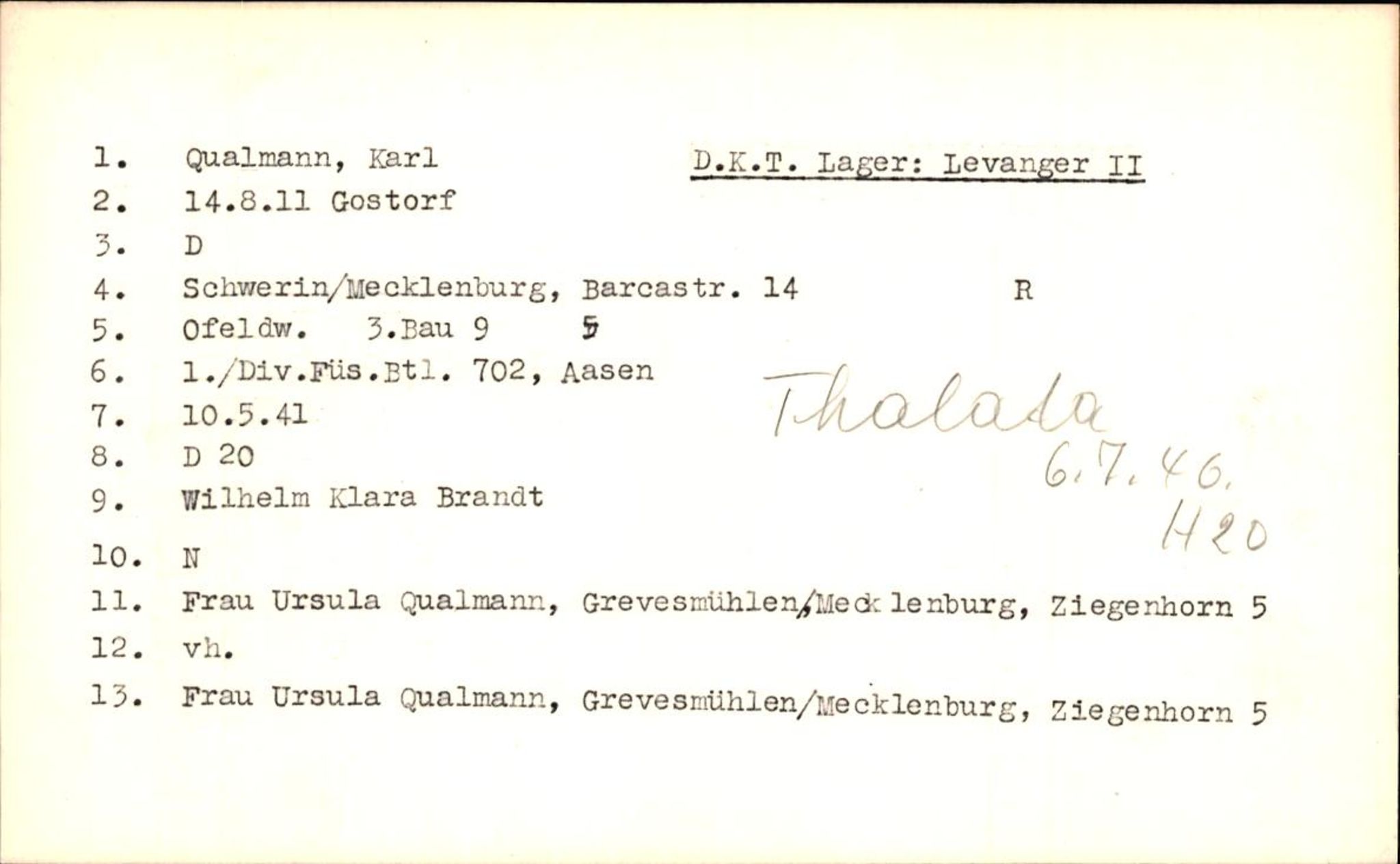 Hjemsendte tyskere , RA/RAFA-6487/D/Db/L0021: Paüls-Raglewaski, 1945-1947, s. 1185