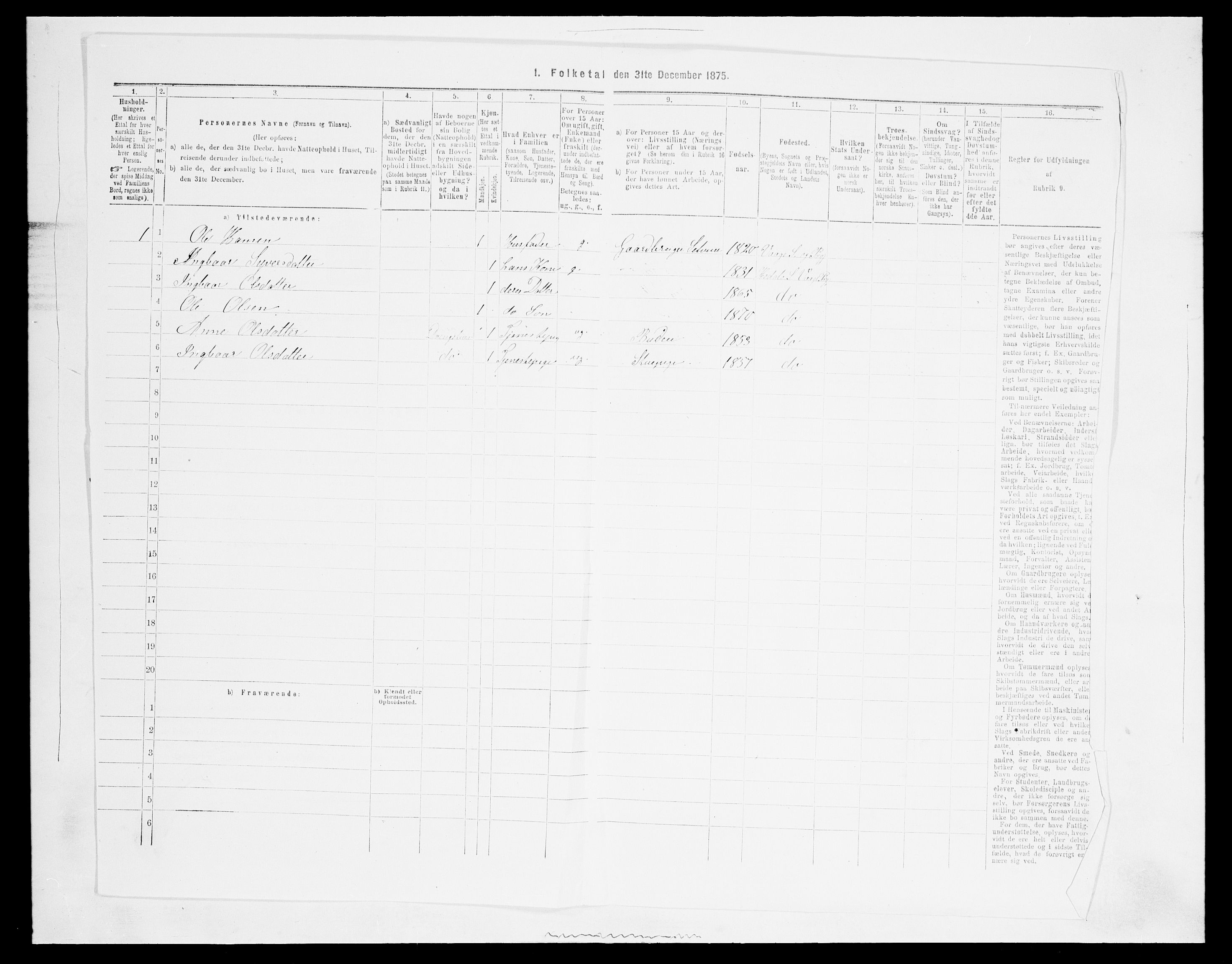 SAH, Folketelling 1875 for 0515P Vågå prestegjeld, 1875, s. 1258