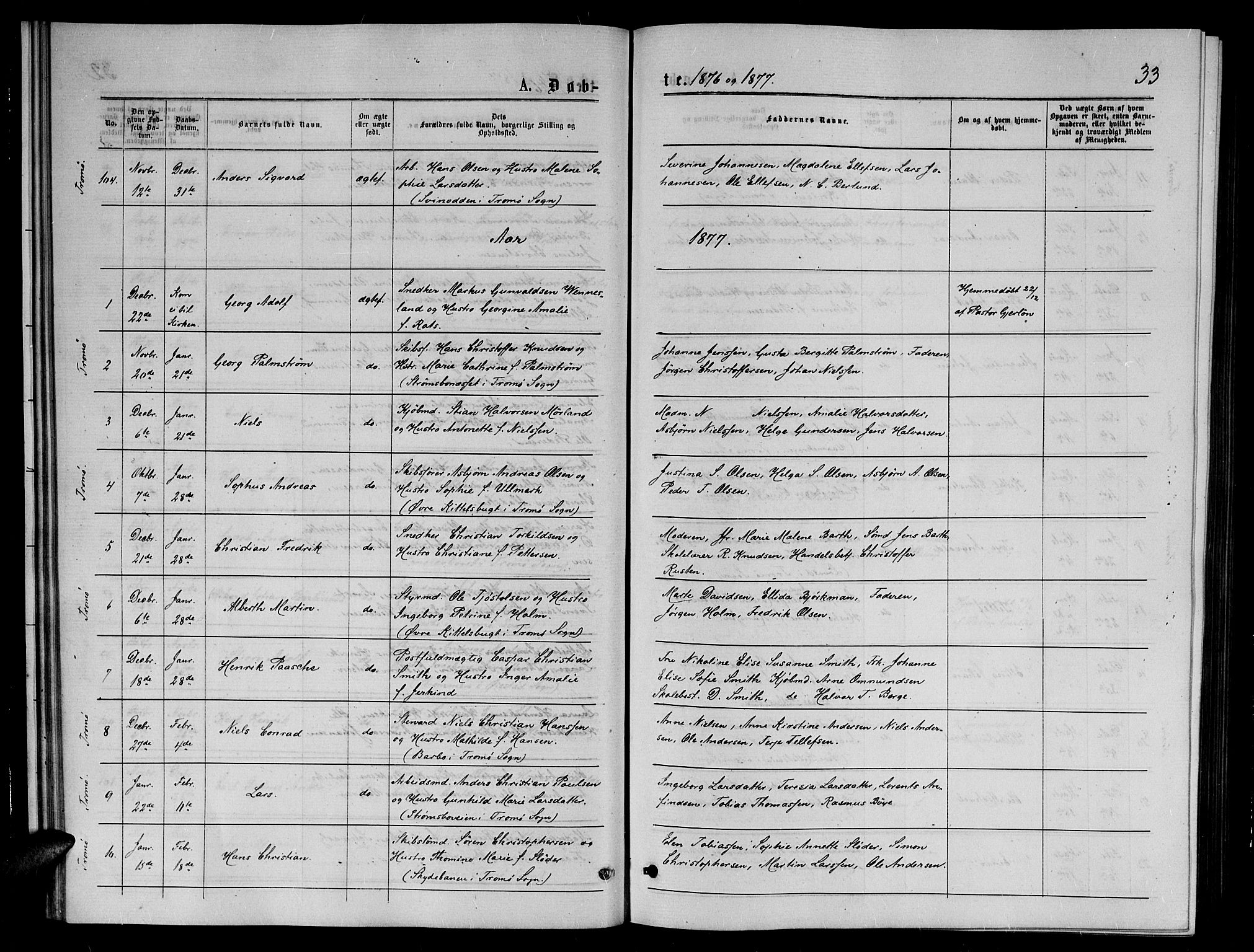 Arendal sokneprestkontor, Trefoldighet, AV/SAK-1111-0040/F/Fb/L0005: Klokkerbok nr. B 5, 1874-1888, s. 33