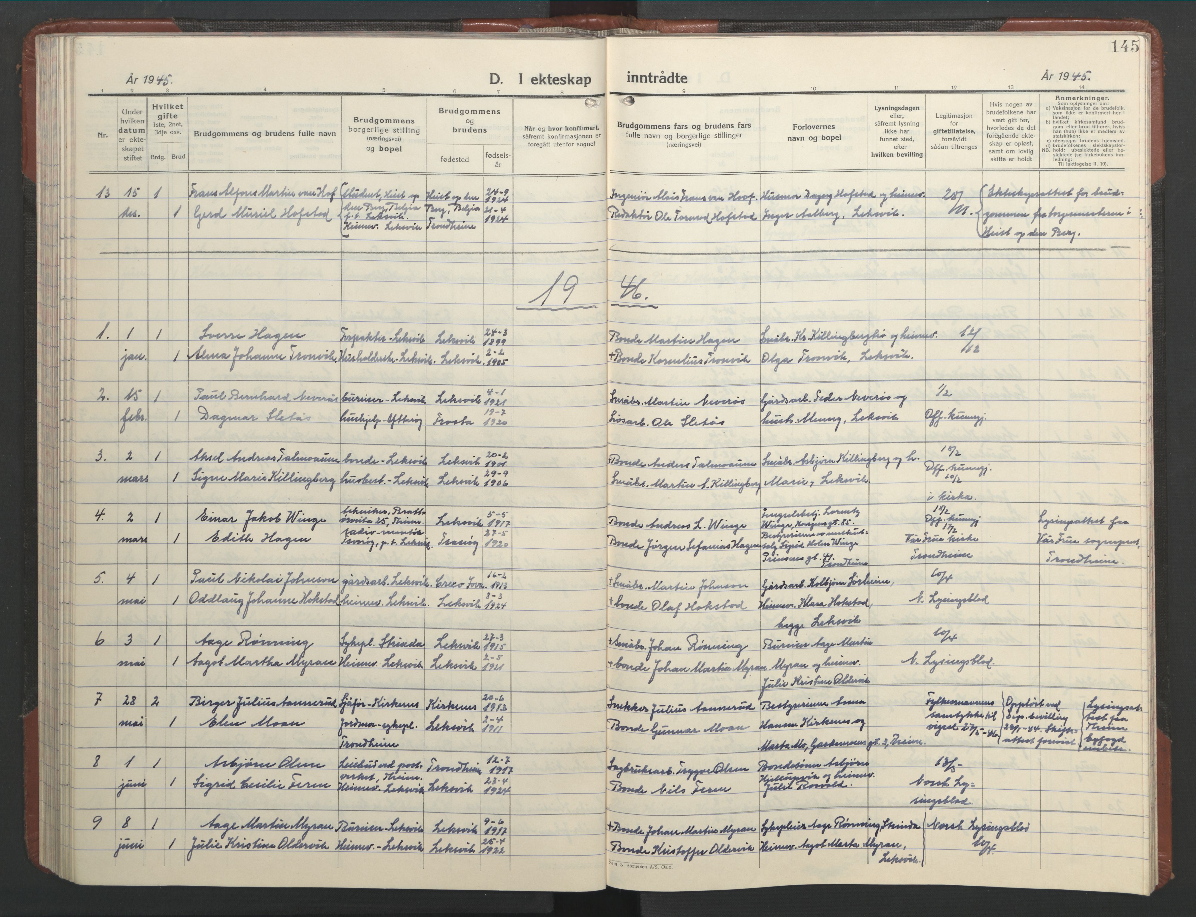 Ministerialprotokoller, klokkerbøker og fødselsregistre - Nord-Trøndelag, AV/SAT-A-1458/701/L0019: Klokkerbok nr. 701C03, 1930-1953, s. 145