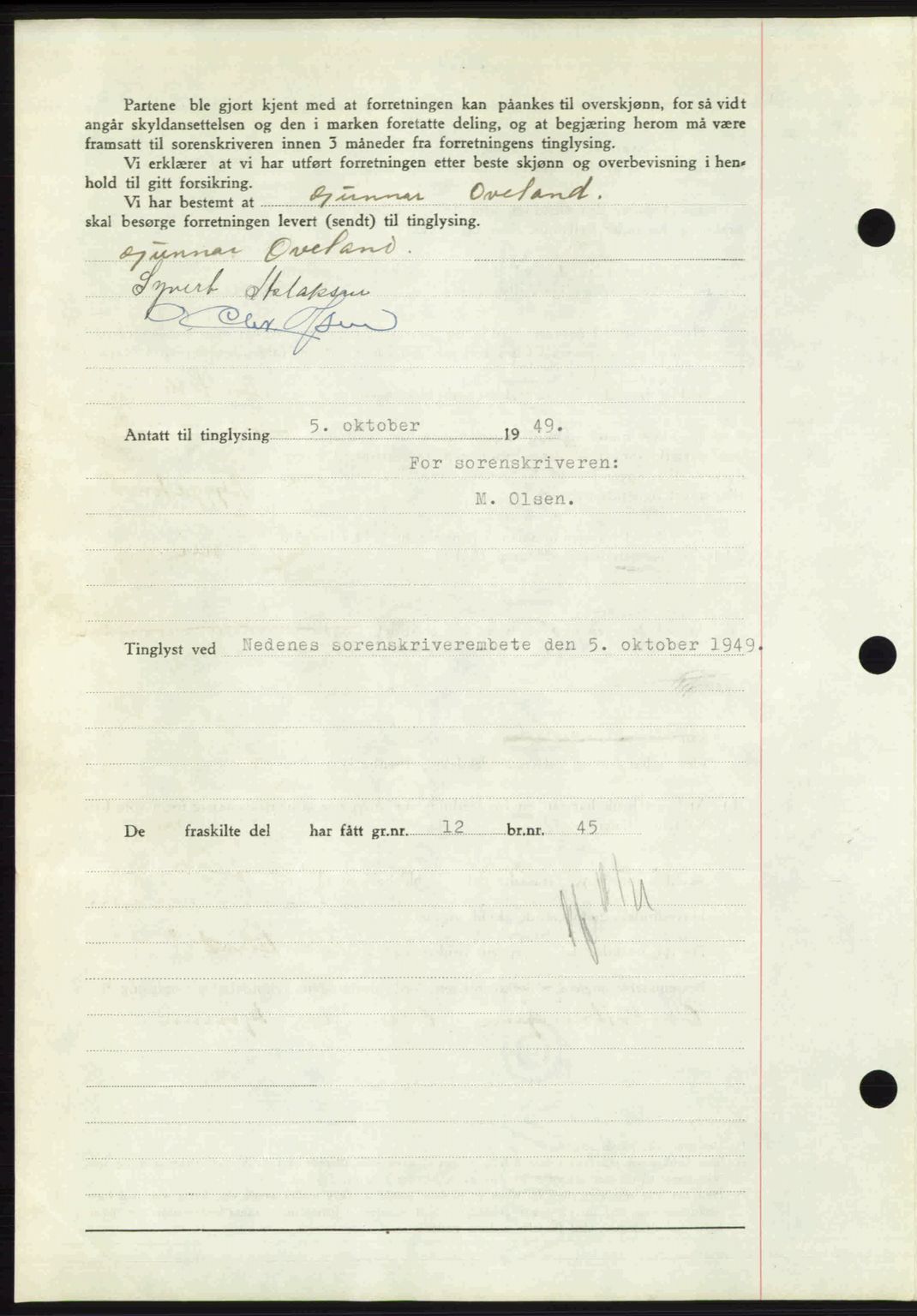 Nedenes sorenskriveri, AV/SAK-1221-0006/G/Gb/Gba/L0061: Pantebok nr. A13, 1949-1949, Dagboknr: 1559/1949