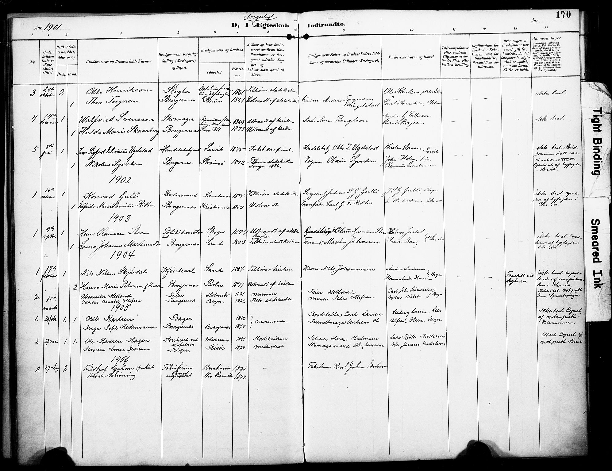 Bragernes kirkebøker, AV/SAKO-A-6/F/Fc/L0006: Ministerialbok nr. III 6, 1888-1899, s. 170