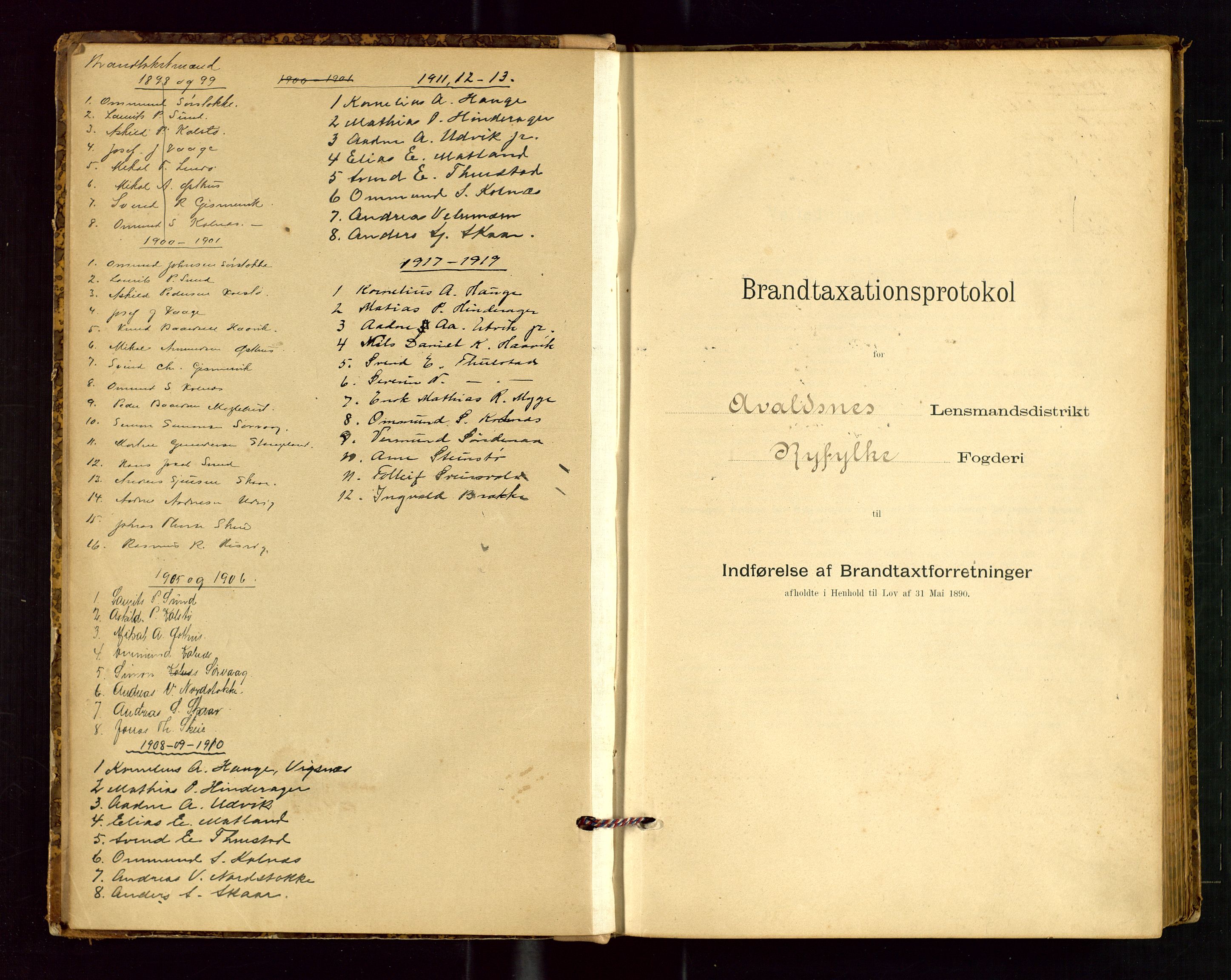 Avaldsnes lensmannskontor, SAST/A-100286/Gob/L0001: "Brandtaxationsprotokol for Avaldsnes Lensmandsdistrikt Ryfylke Fogderi", 1894-1925