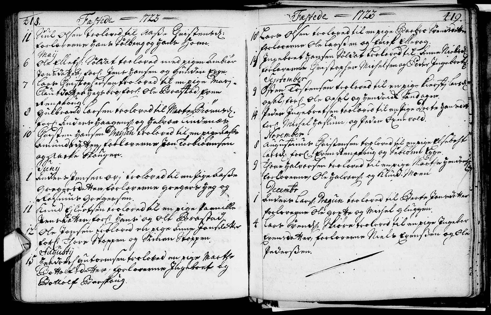 Lier kirkebøker, AV/SAKO-A-230/F/Fa/L0002: Ministerialbok nr. I 2, 1701-1726, s. 418-419