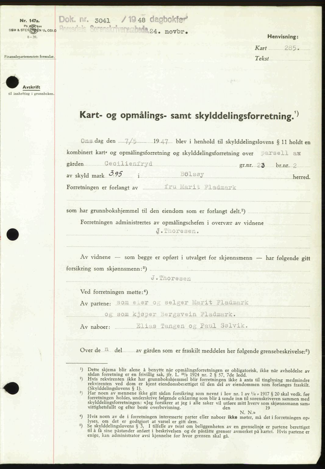 Romsdal sorenskriveri, SAT/A-4149/1/2/2C: Pantebok nr. A27, 1948-1948, Dagboknr: 3041/1948