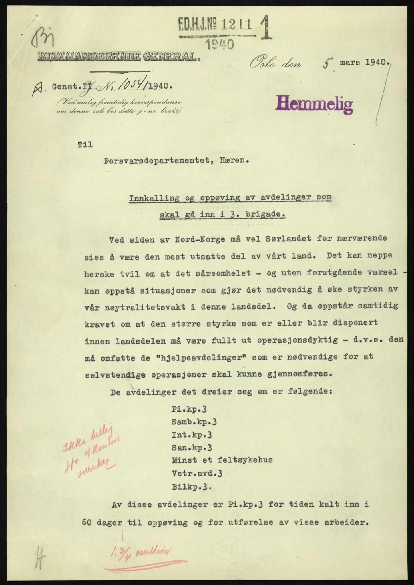 Forsvaret, Forsvarets krigshistoriske avdeling, AV/RA-RAFA-2017/Y/Yb/L0089: II-C-11-320  -  3. Divisjon., 1940-1962, s. 1161