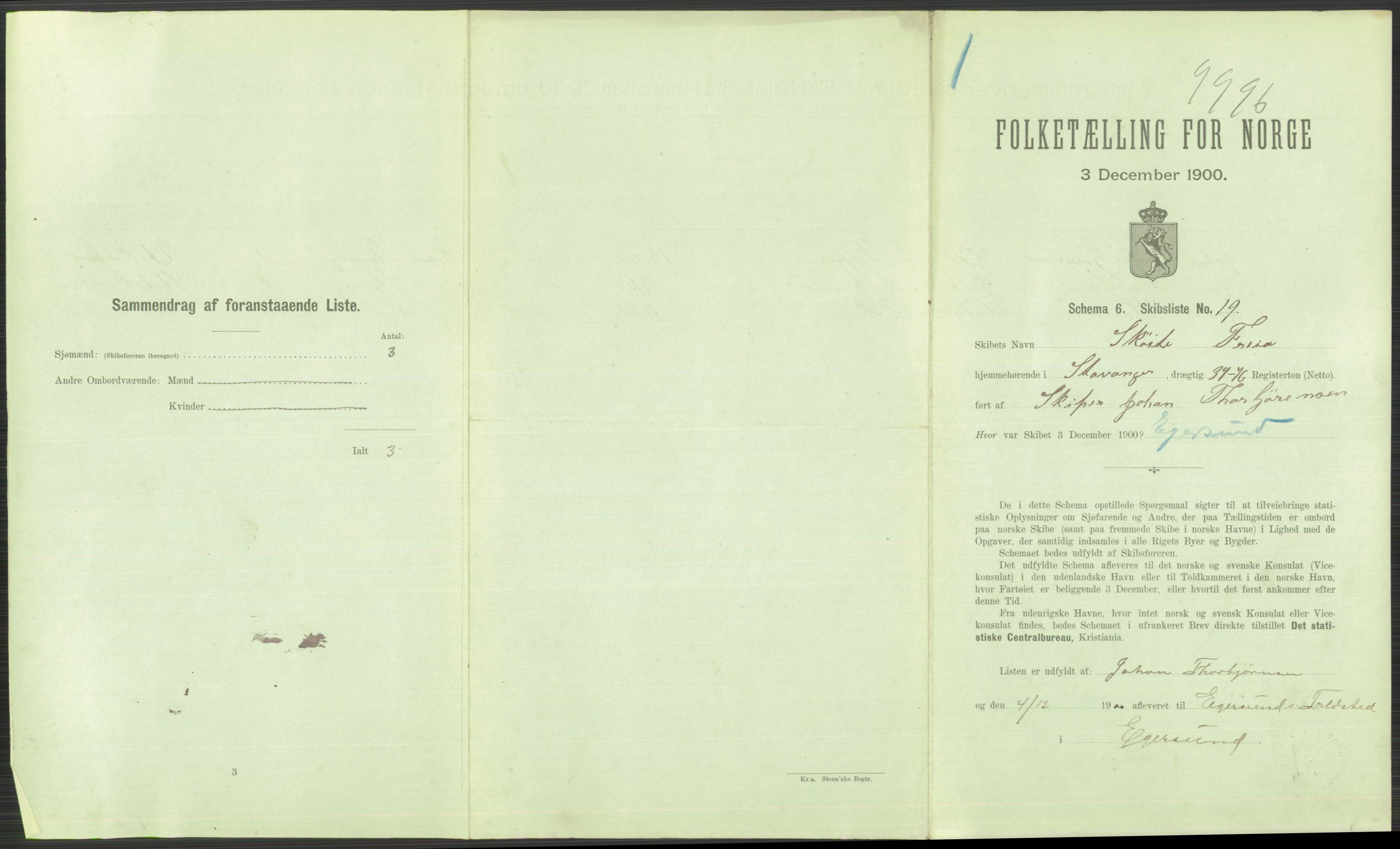 RA, Folketelling 1900 - skipslister med personlister for skip i norske havner, utenlandske havner og til havs, 1900, s. 871