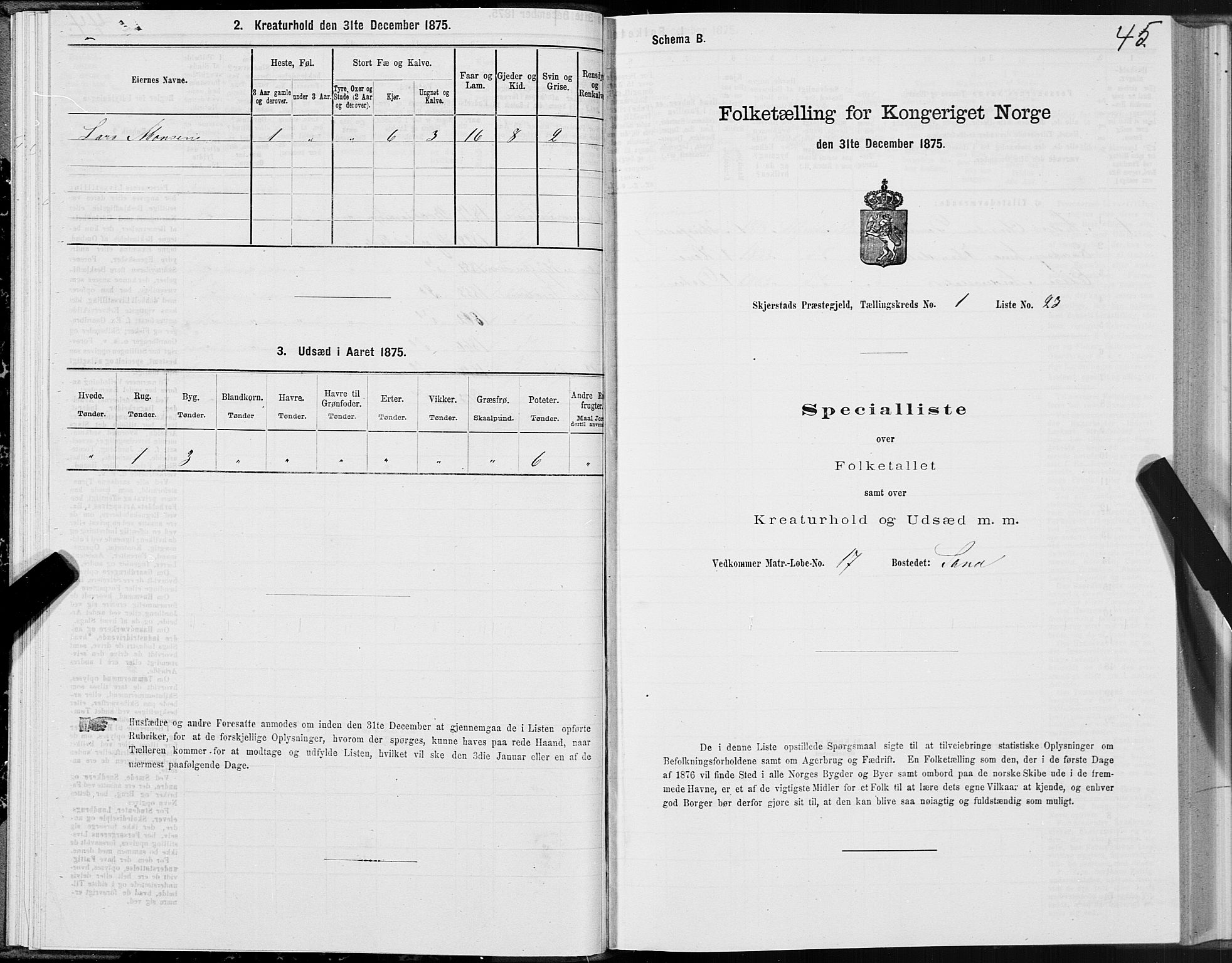 SAT, Folketelling 1875 for 1842P Skjerstad prestegjeld, 1875, s. 1045