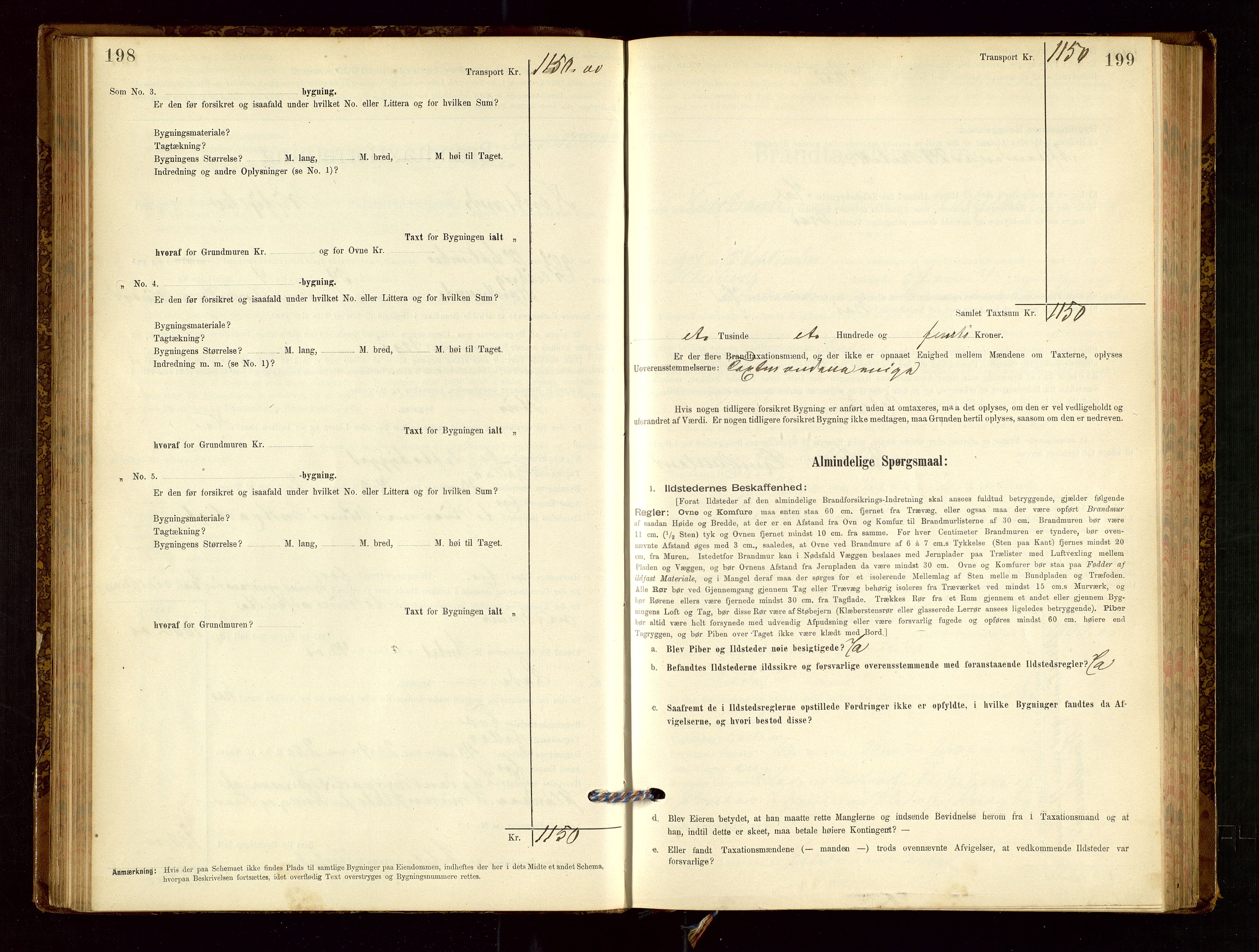 Nedstrand lensmannskontor, SAST/A-100236/Gob/L0001: "Brandtaxationsprotokol for Nerstrand Lensmandsdistrikt Ryfylke fogderi", 1895-1915, s. 198-199