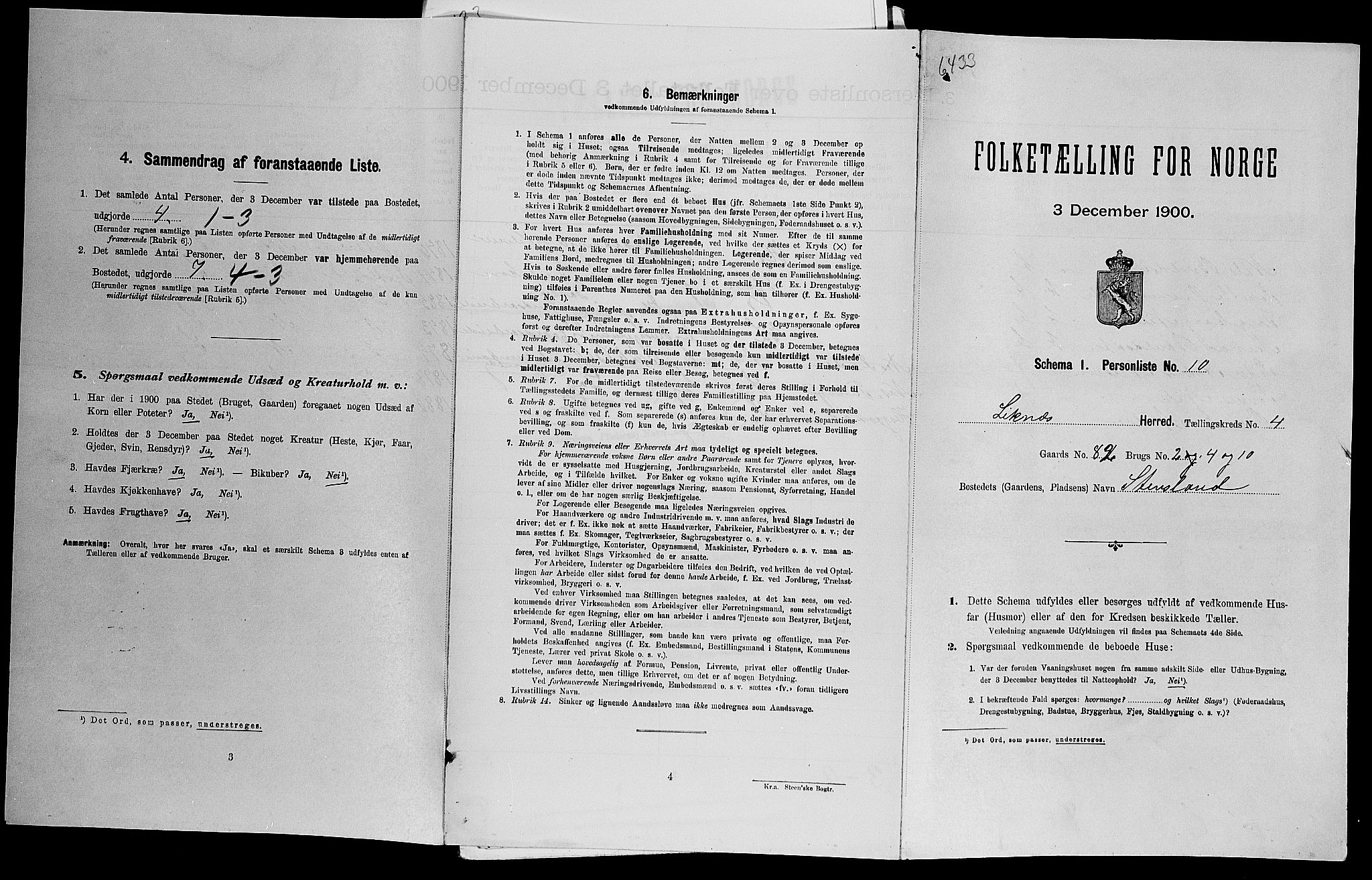 SAK, Folketelling 1900 for 1037 Liknes herred, 1900, s. 275
