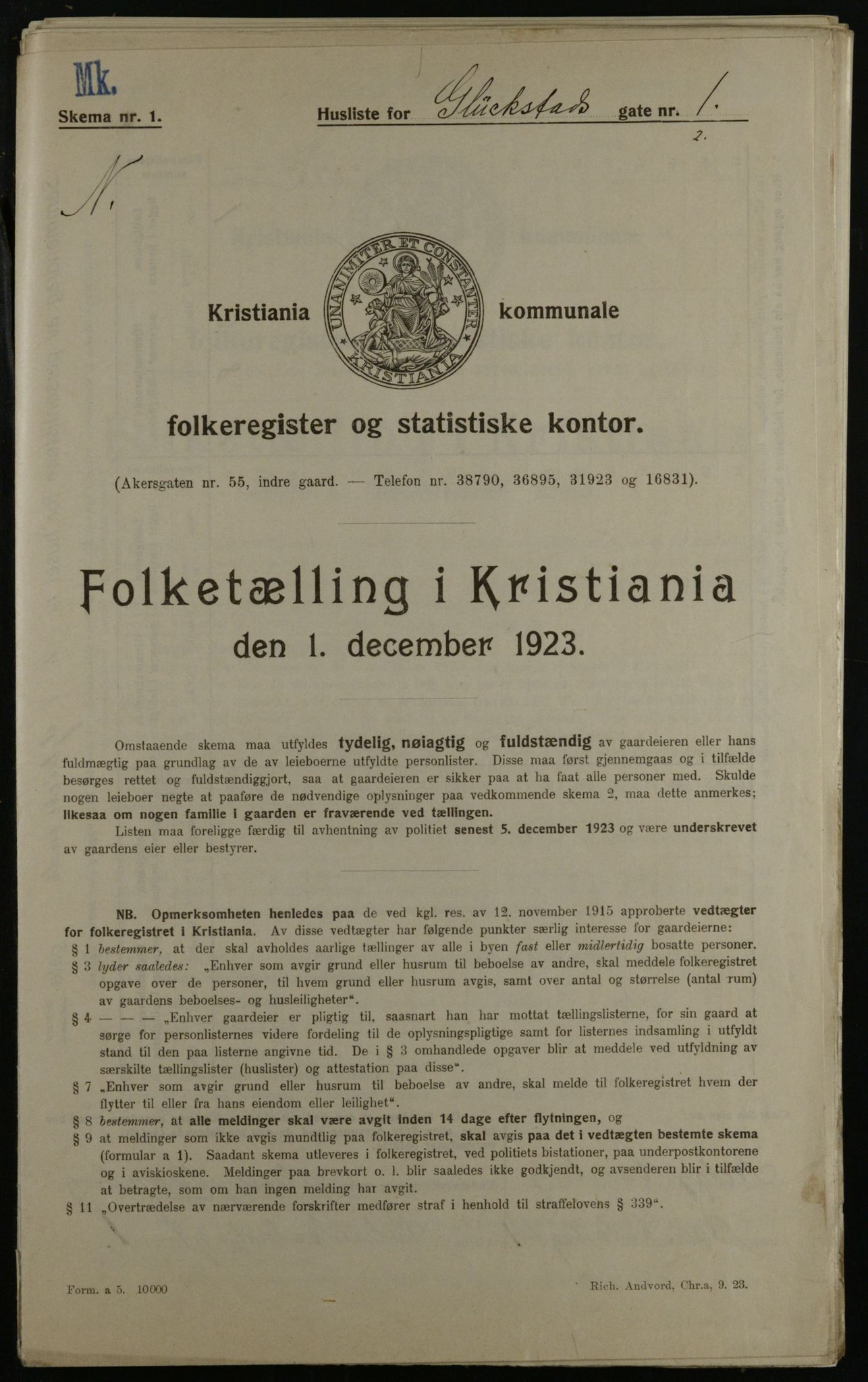 OBA, Kommunal folketelling 1.12.1923 for Kristiania, 1923, s. 33251