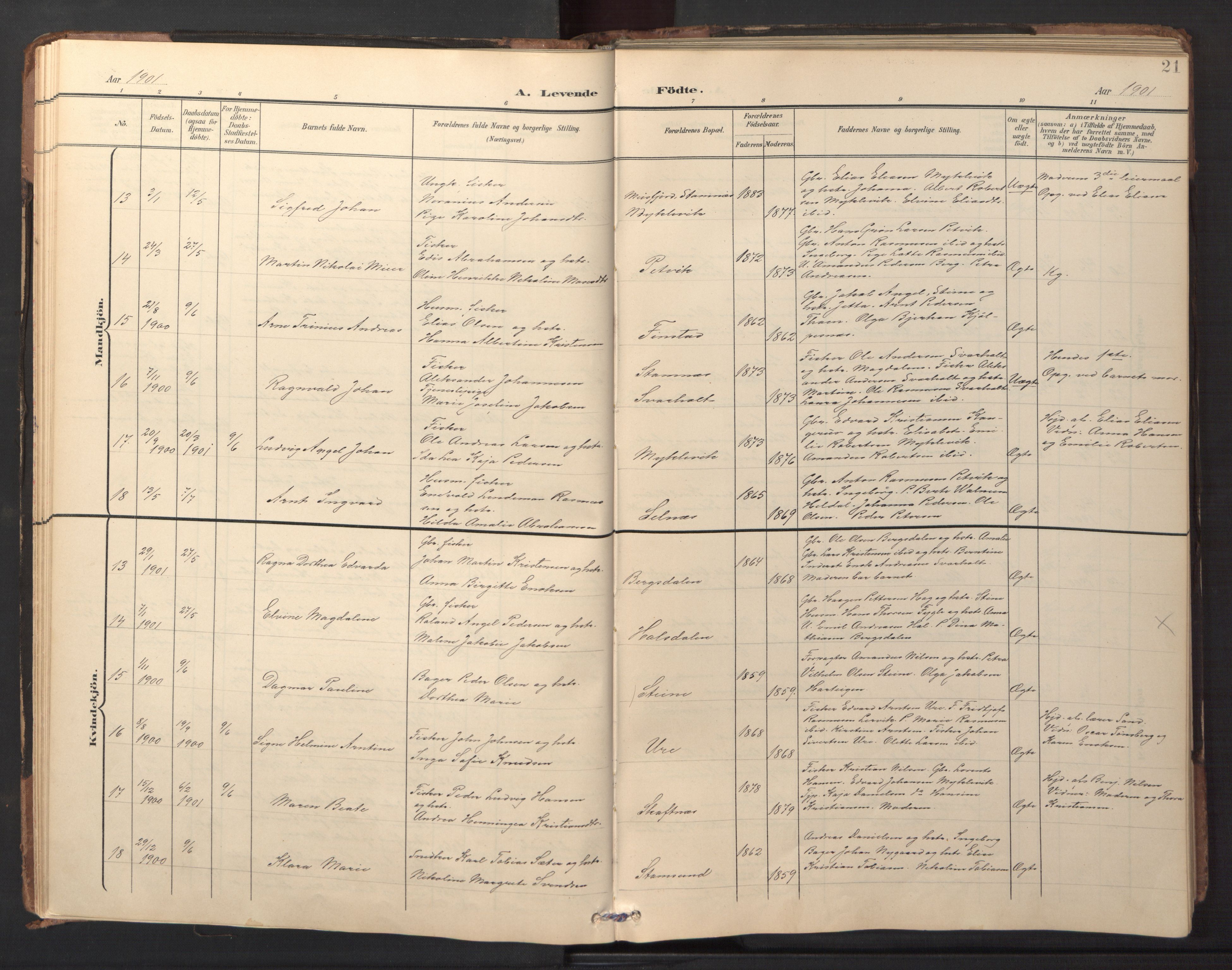Ministerialprotokoller, klokkerbøker og fødselsregistre - Nordland, AV/SAT-A-1459/882/L1185: Klokkerbok nr. 882C03, 1898-1910, s. 21