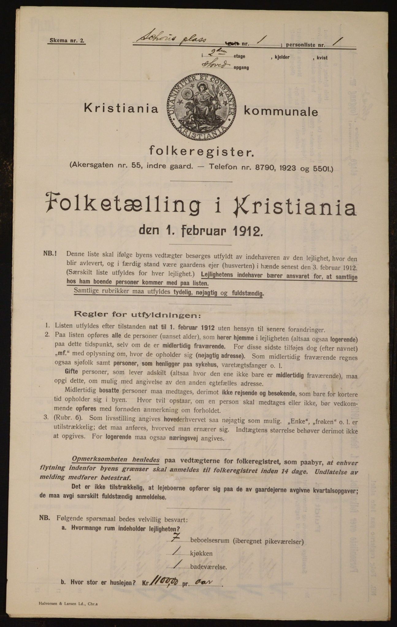 OBA, Kommunal folketelling 1.2.1912 for Kristiania, 1912, s. 90516