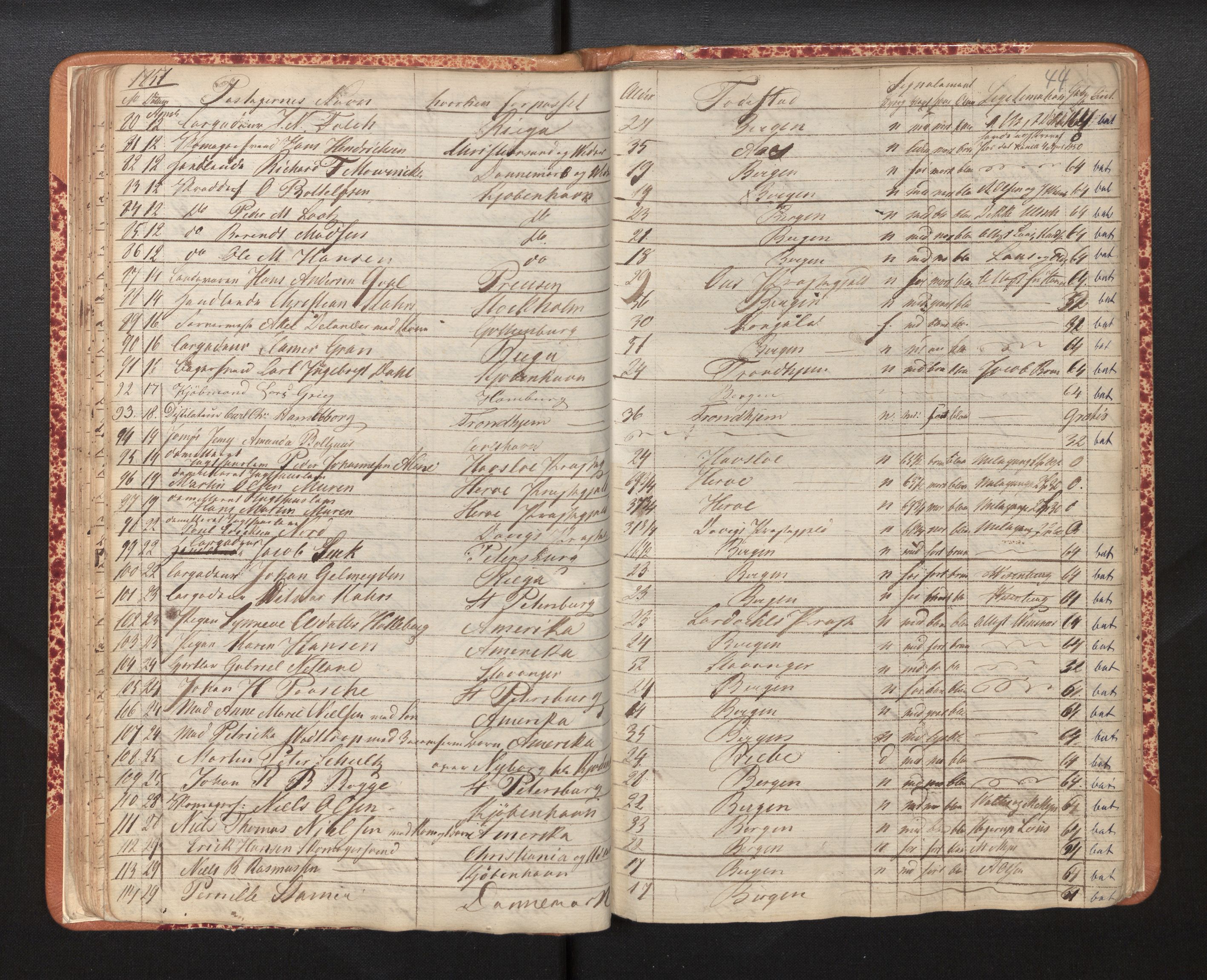 Bergen politikammer / politidistrikt, AV/SAB-A-60401/L/La/Lab/L0005: Passprotokoll, 1848-1857, s. 44
