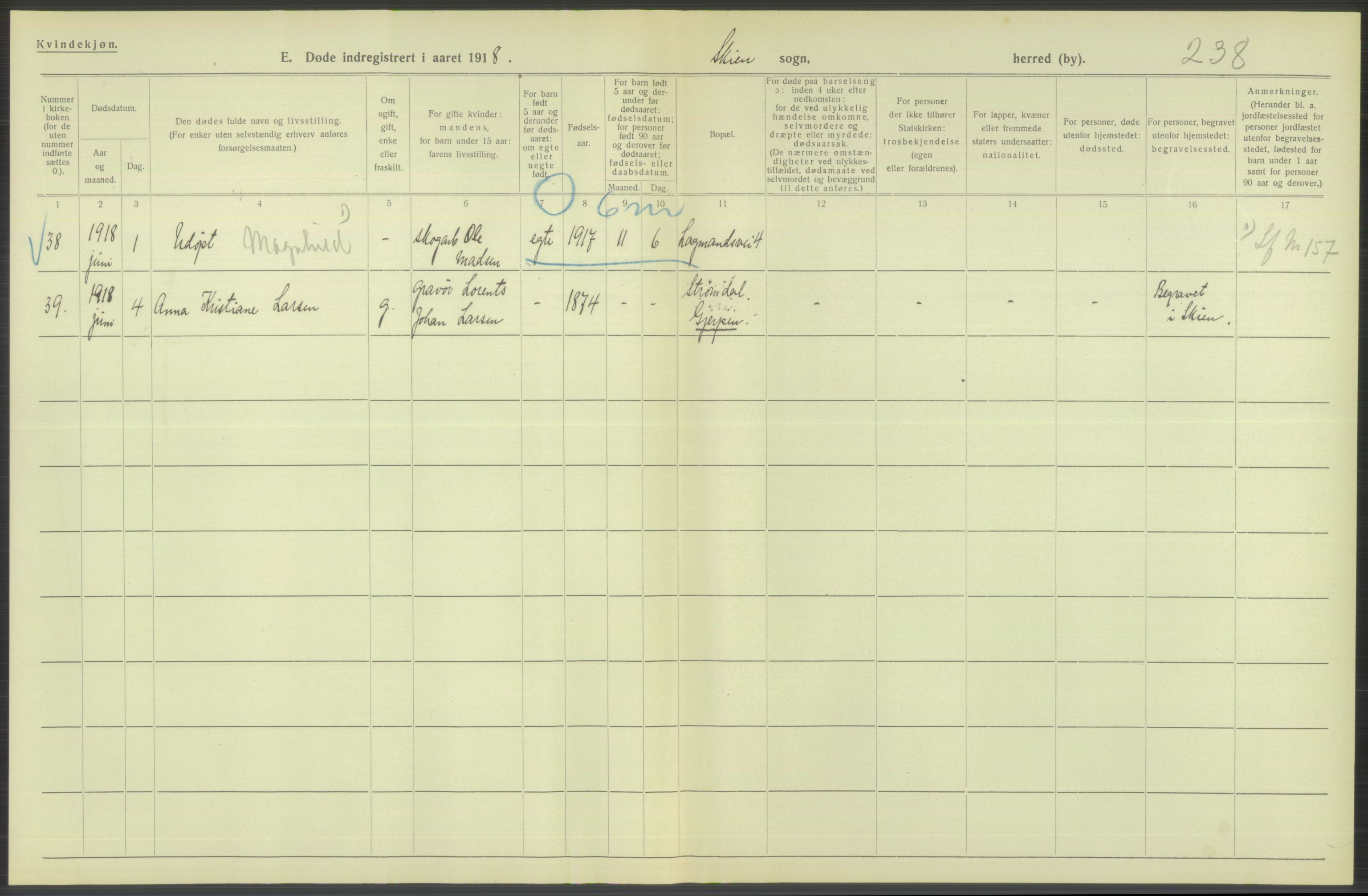 Statistisk sentralbyrå, Sosiodemografiske emner, Befolkning, AV/RA-S-2228/D/Df/Dfb/Dfbh/L0026: Telemark fylke: Døde. Bygder og byer., 1918, s. 138