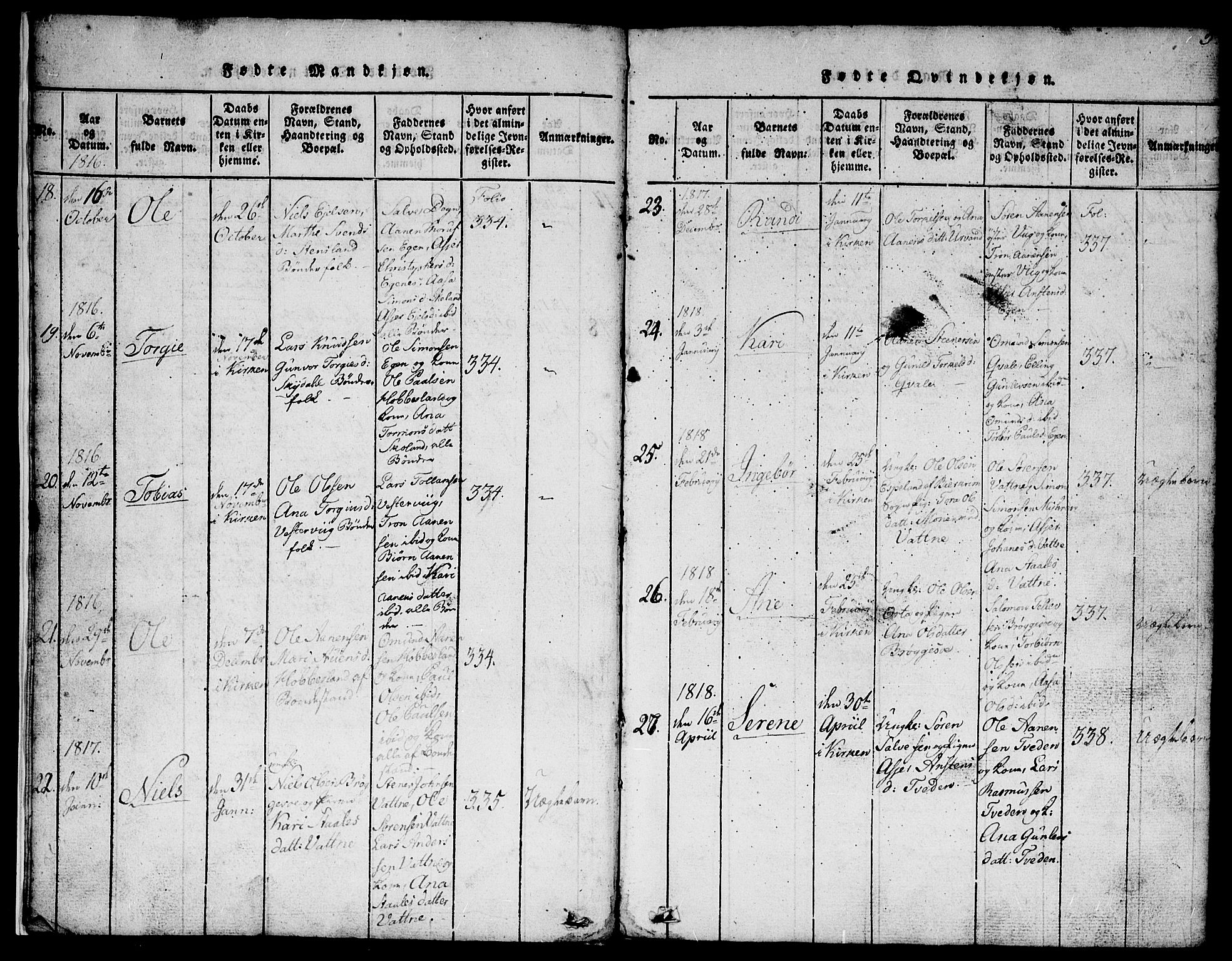 Hægebostad sokneprestkontor, SAK/1111-0024/F/Fb/Fbb/L0001: Klokkerbok nr. B 1, 1816-1850, s. 5
