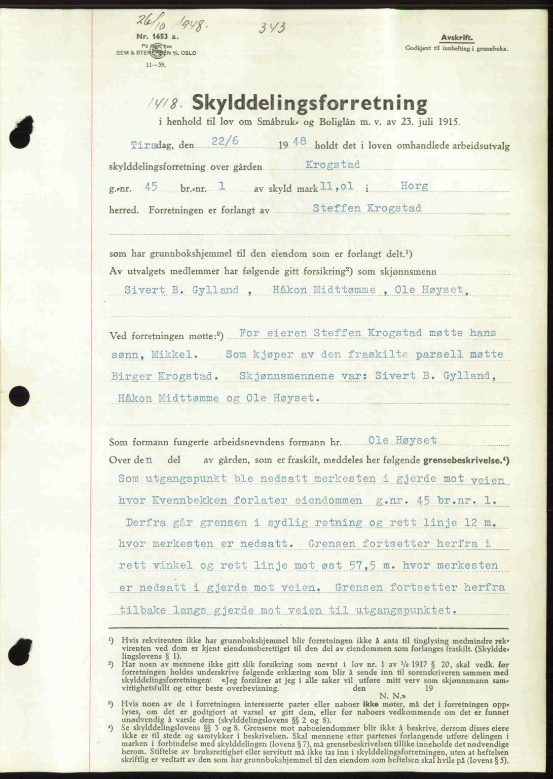Gauldal sorenskriveri, SAT/A-0014/1/2/2C: Pantebok nr. A6, 1948-1948, Dagboknr: 1418/1948