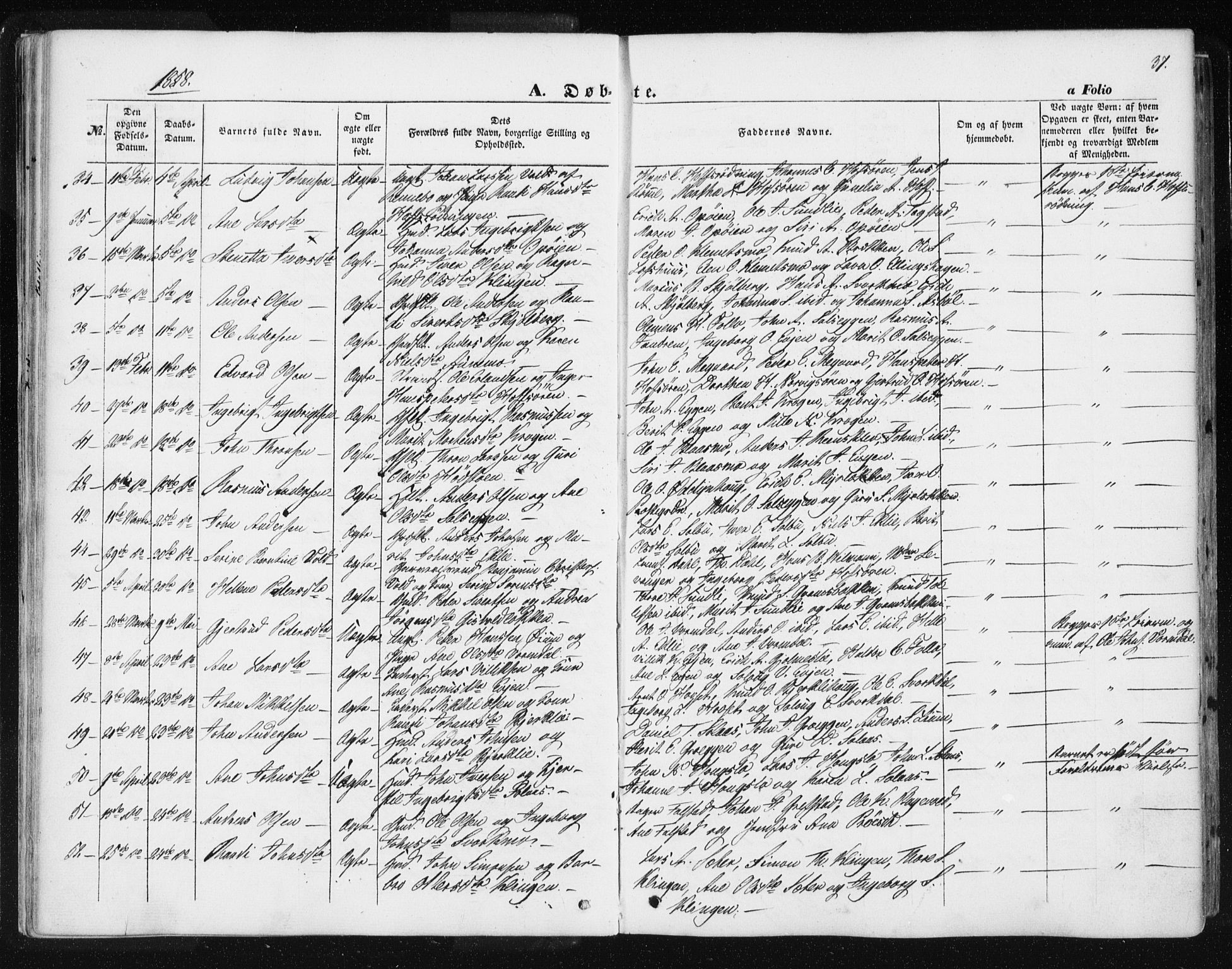 Ministerialprotokoller, klokkerbøker og fødselsregistre - Sør-Trøndelag, AV/SAT-A-1456/668/L0806: Ministerialbok nr. 668A06, 1854-1869, s. 37