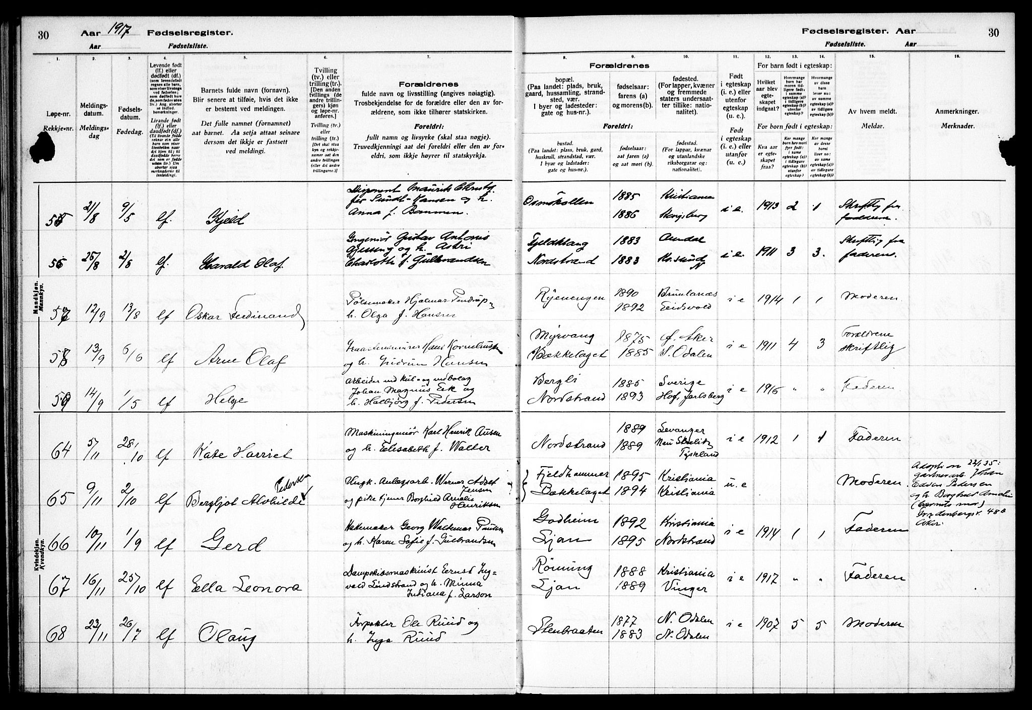 Nordstrand prestekontor Kirkebøker, AV/SAO-A-10362a/J/Ja/L0001: Fødselsregister nr. I 1, 1916-1924, s. 30