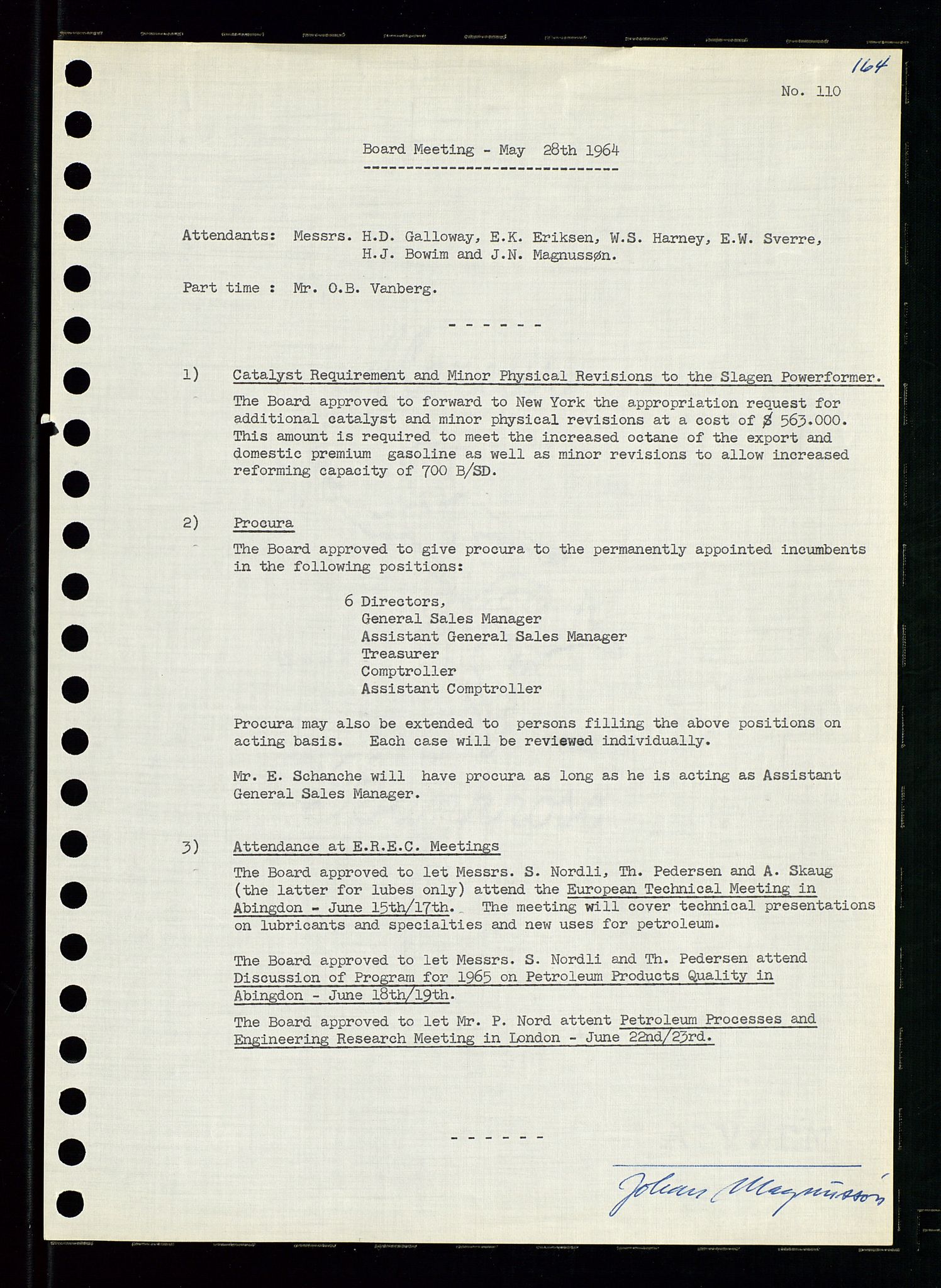 Pa 0982 - Esso Norge A/S, SAST/A-100448/A/Aa/L0001/0004: Den administrerende direksjon Board minutes (styrereferater) / Den administrerende direksjon Board minutes (styrereferater), 1963-1964, s. 98