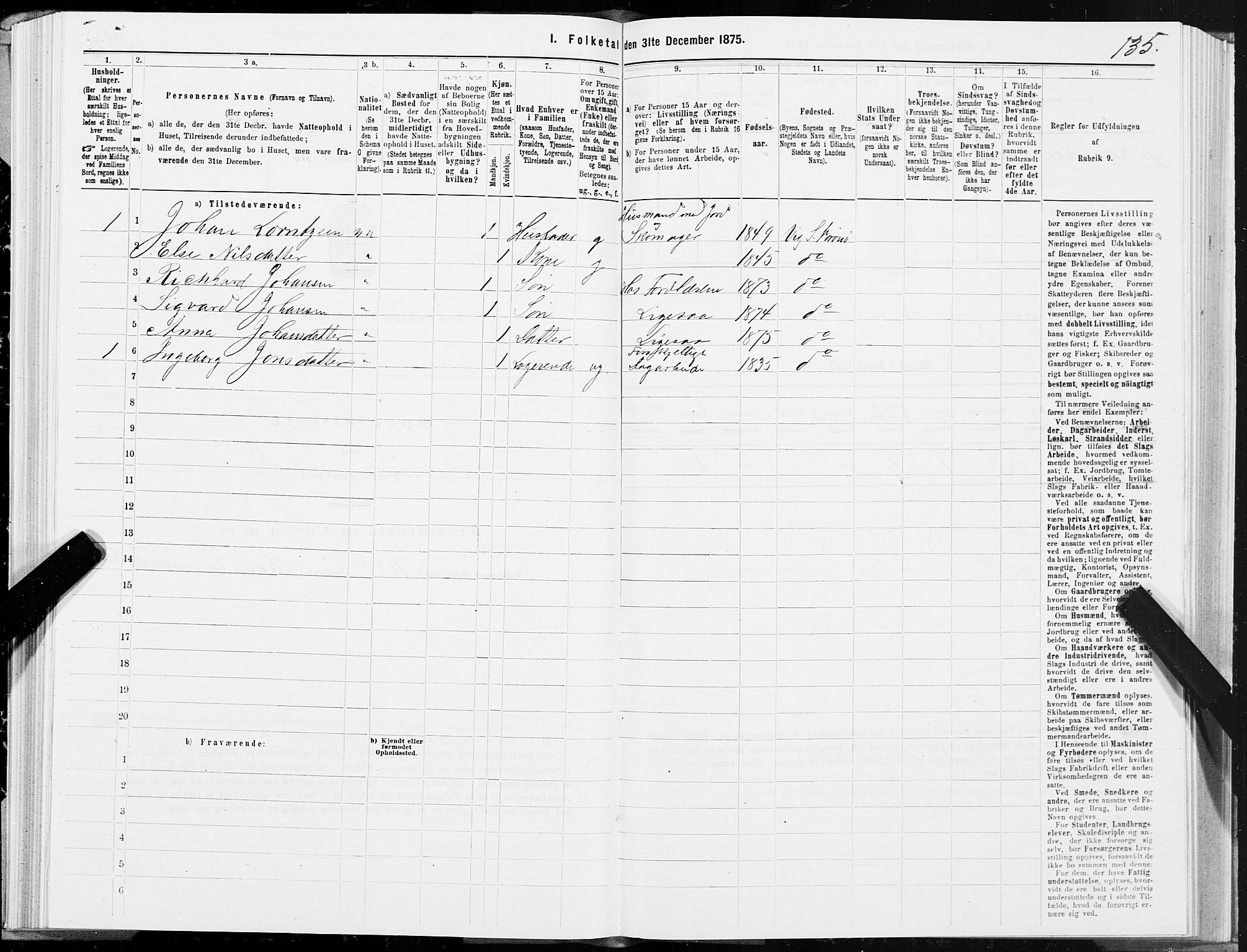 SAT, Folketelling 1875 for 1814P Brønnøy prestegjeld, 1875, s. 1135