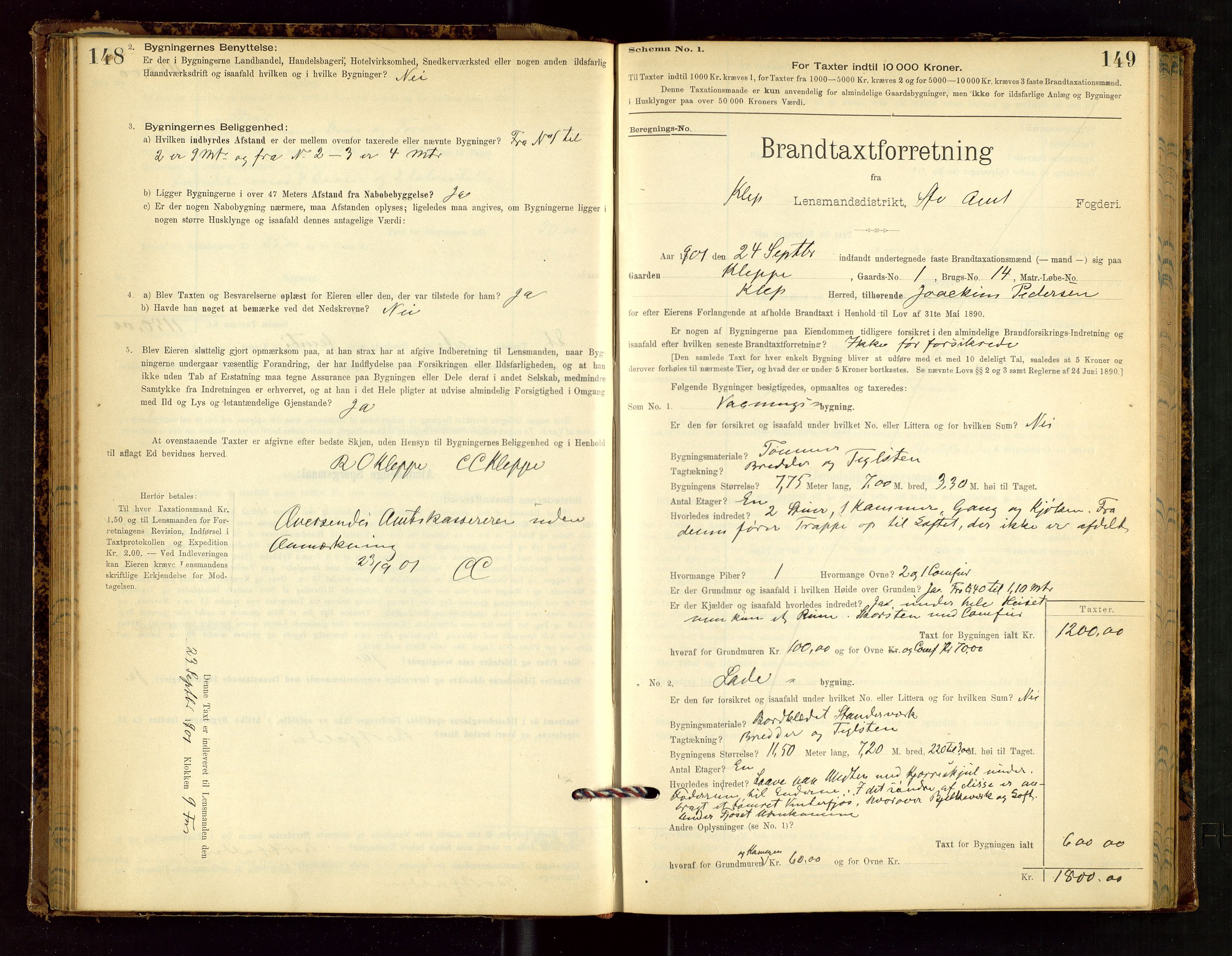 Klepp lensmannskontor, SAST/A-100163/Goc/L0002: "Brandtaxationsprotokol" m/register, 1898-1902, s. 148-149