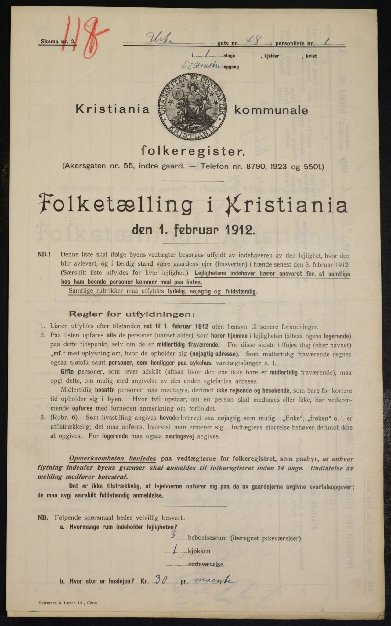 OBA, Kommunal folketelling 1.2.1912 for Kristiania, 1912, s. 121318