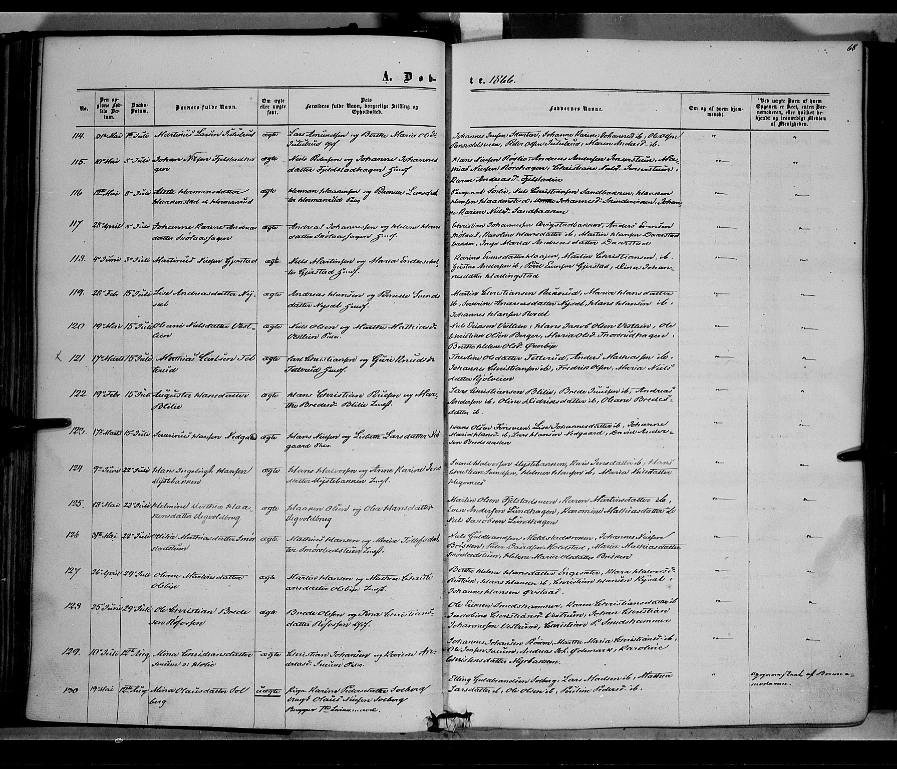 Vestre Toten prestekontor, SAH/PREST-108/H/Ha/Haa/L0007: Ministerialbok nr. 7, 1862-1869, s. 68