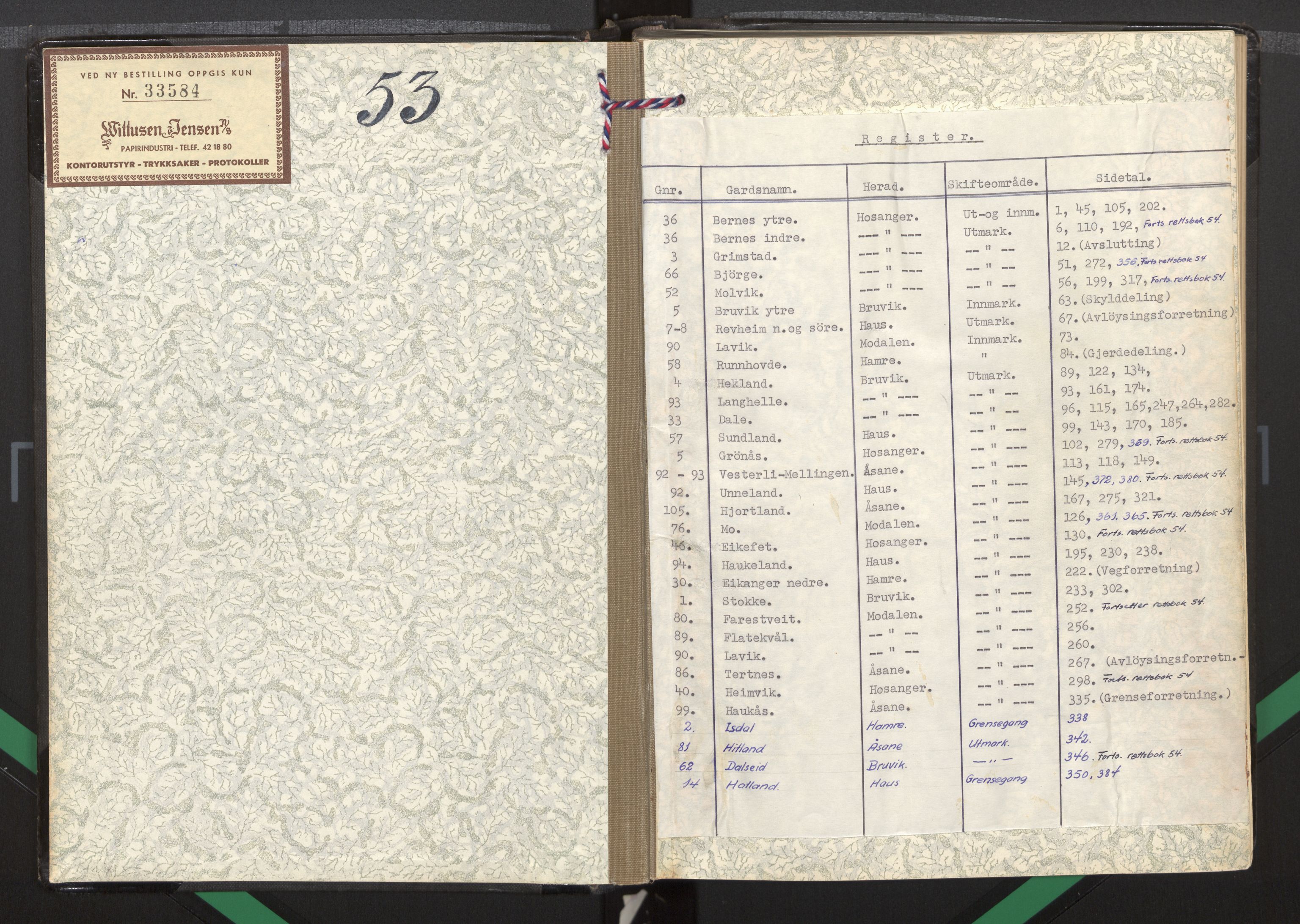 Hordaland jordskiftedøme - I Nordhordland jordskiftedistrikt, AV/SAB-A-6801/A/Aa/L0053: Forhandlingsprotokoll, 1954-1959