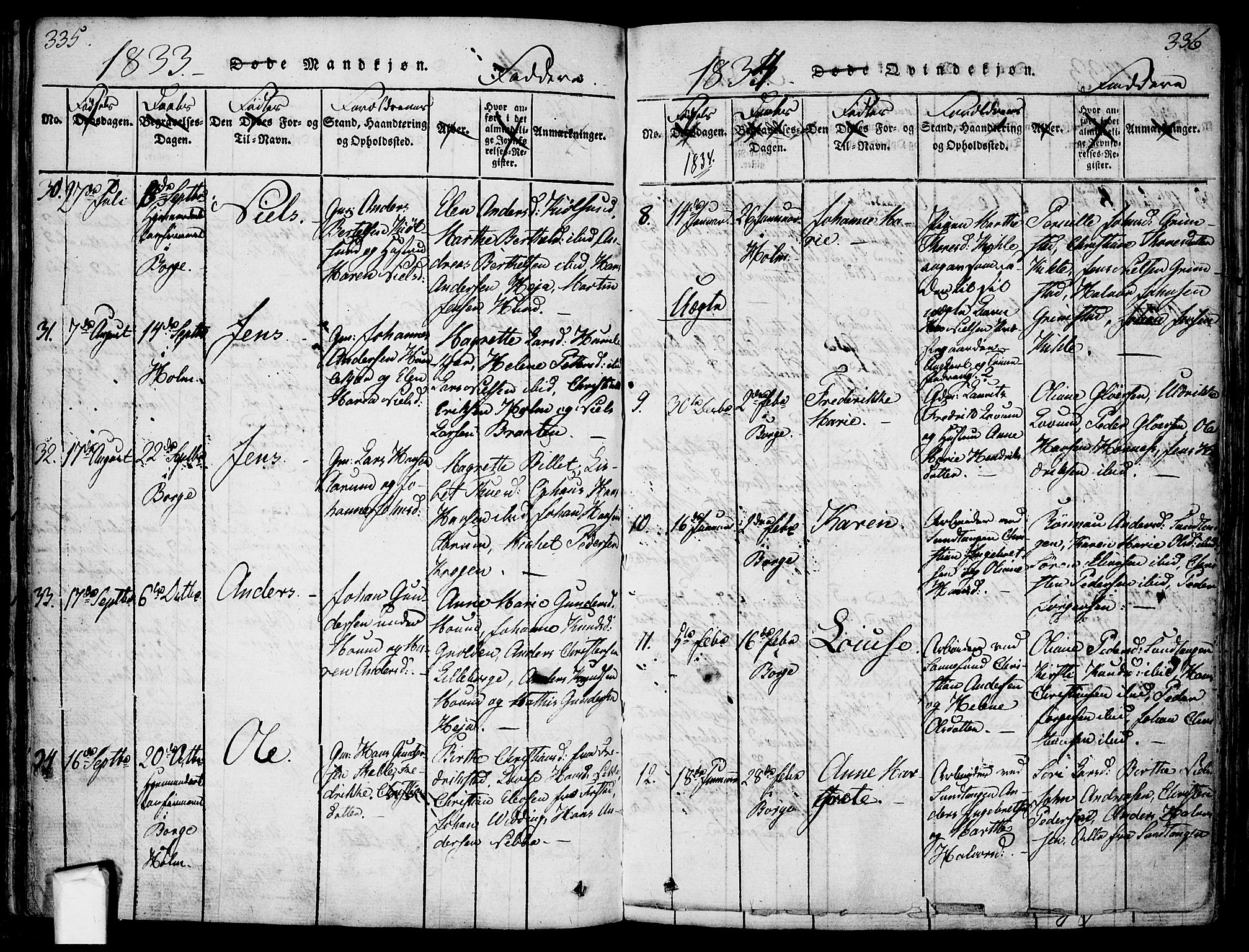 Borge prestekontor Kirkebøker, AV/SAO-A-10903/F/Fa/L0003: Ministerialbok nr. I 3, 1815-1836, s. 335-336