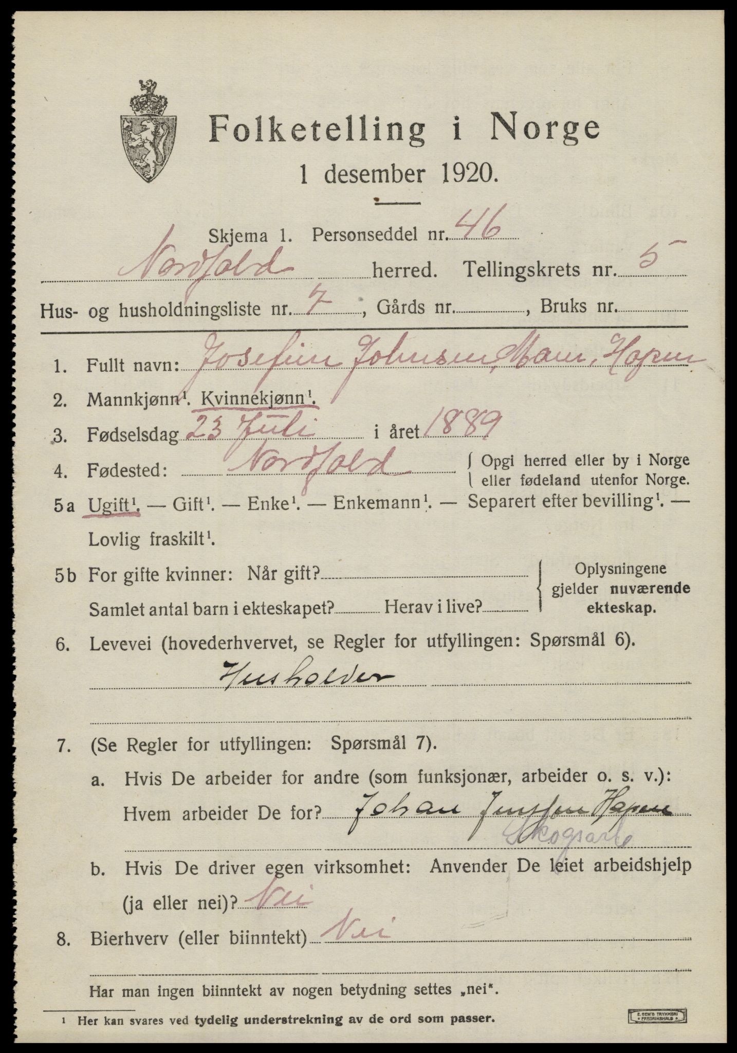 SAT, Folketelling 1920 for 1846 Nordfold herred, 1920, s. 2523
