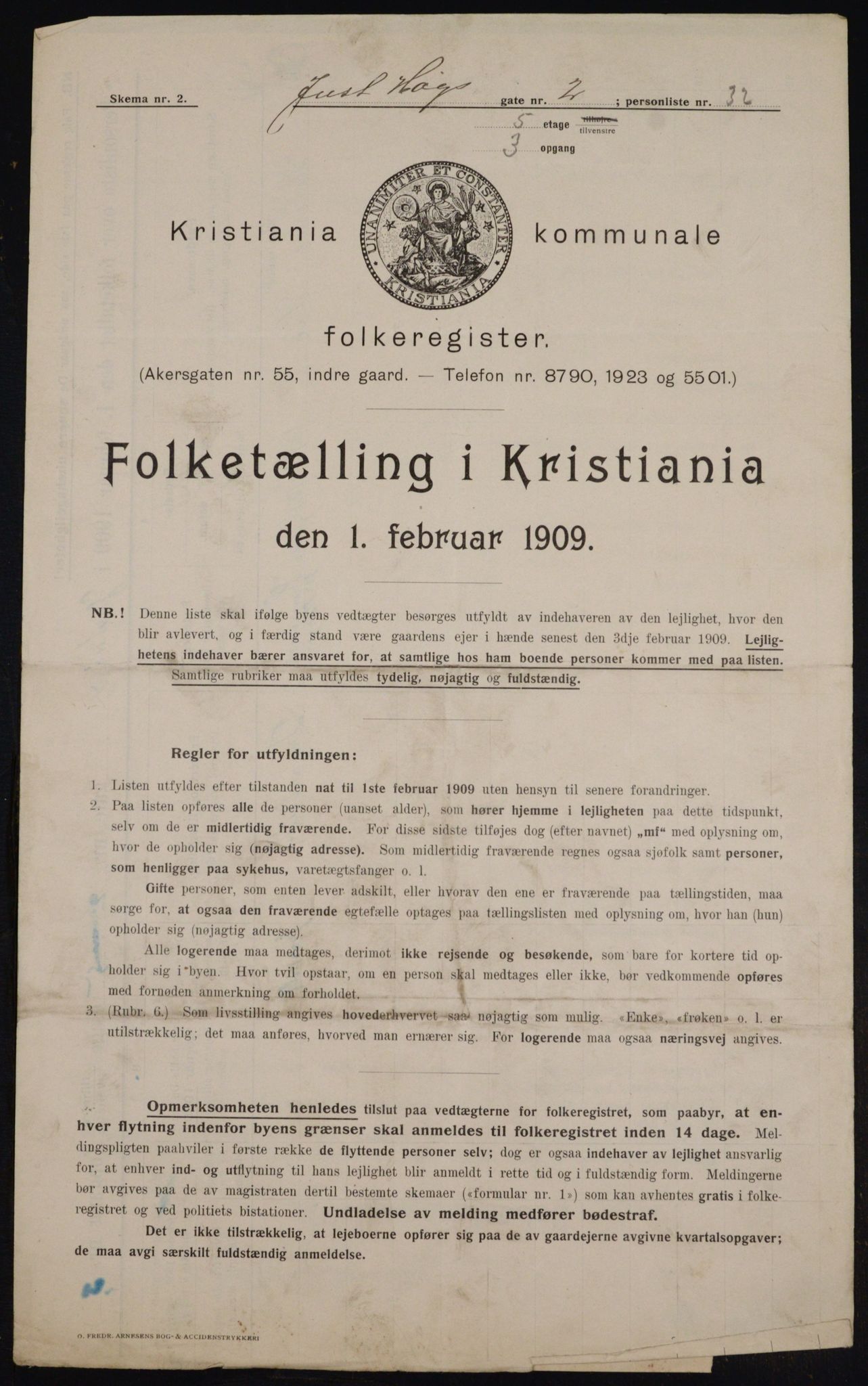 OBA, Kommunal folketelling 1.2.1909 for Kristiania kjøpstad, 1909, s. 43531