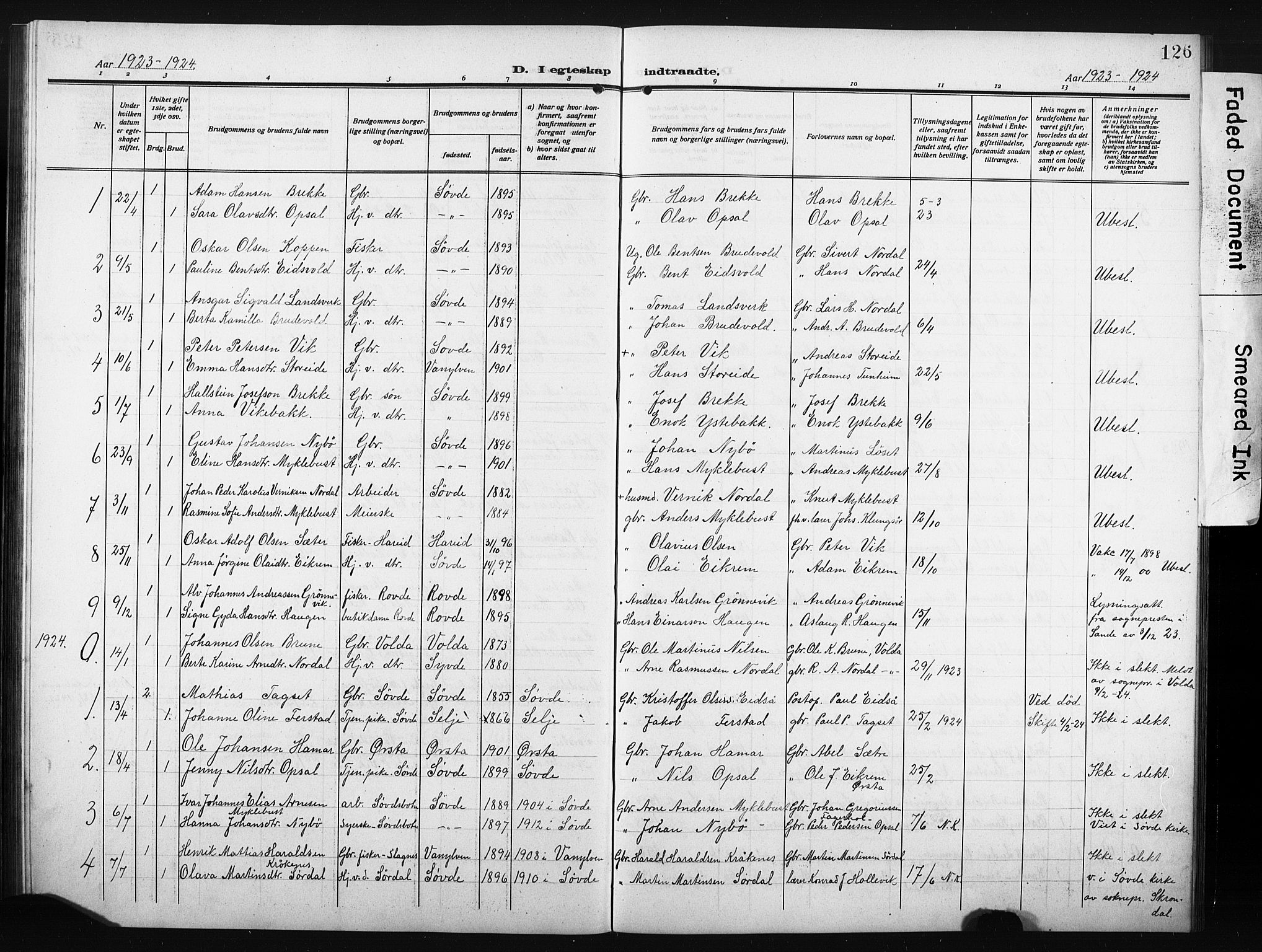 Ministerialprotokoller, klokkerbøker og fødselsregistre - Møre og Romsdal, AV/SAT-A-1454/502/L0028: Klokkerbok nr. 502C02, 1909-1932, s. 126