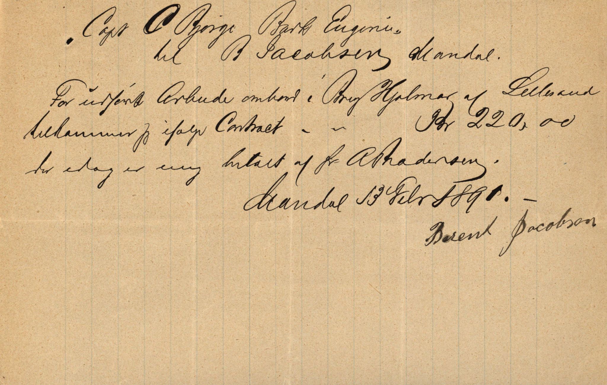 Pa 63 - Østlandske skibsassuranceforening, VEMU/A-1079/G/Ga/L0025/0005: Havaridokumenter / Jacbez, Brin, Eugenie, Lyna, Løvspring, Hurtig, 1890, s. 21