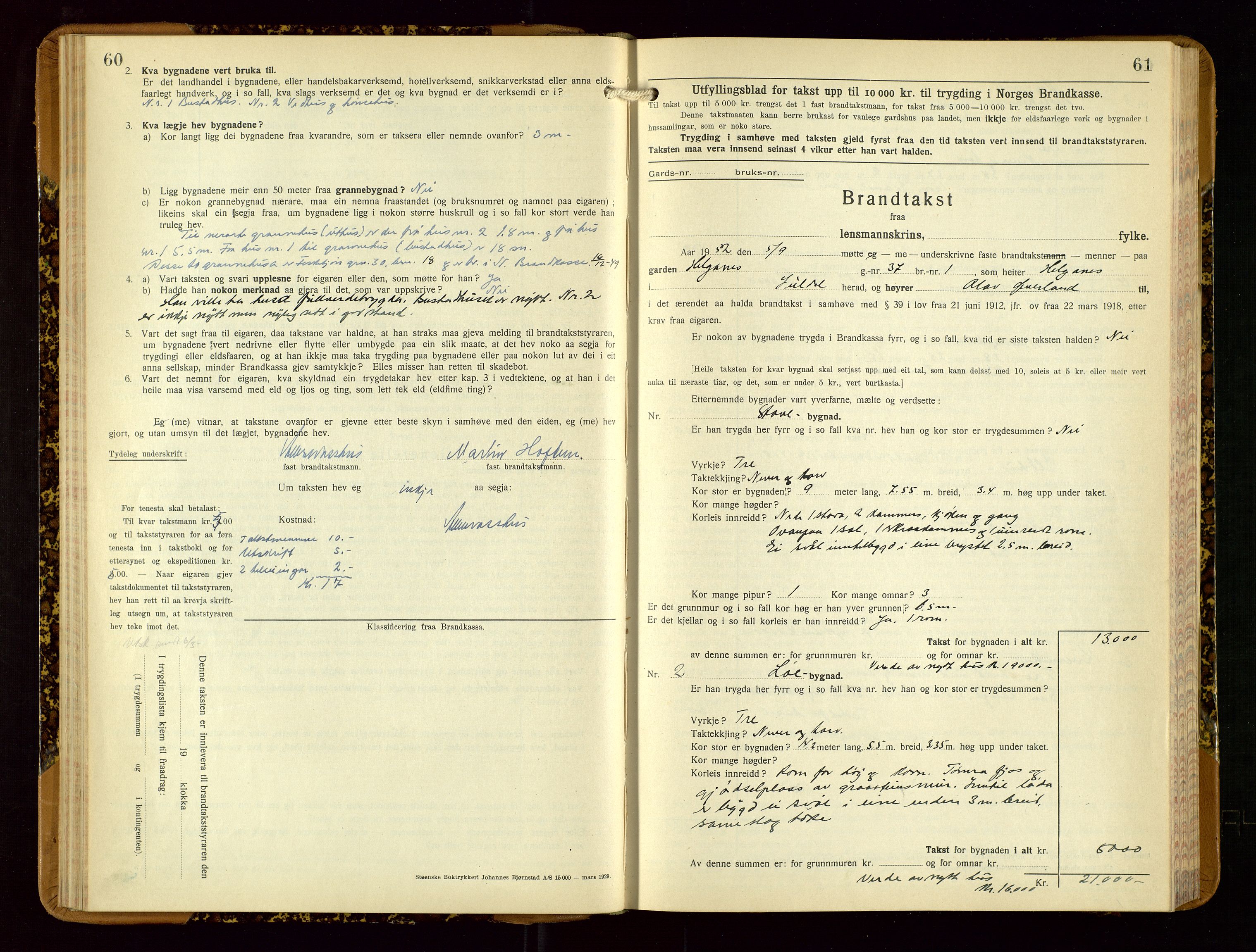 Suldal lensmannskontor, AV/SAST-A-100419/Gob/L0003: Branntakstprotokoll, 1924-1955, s. 60-61