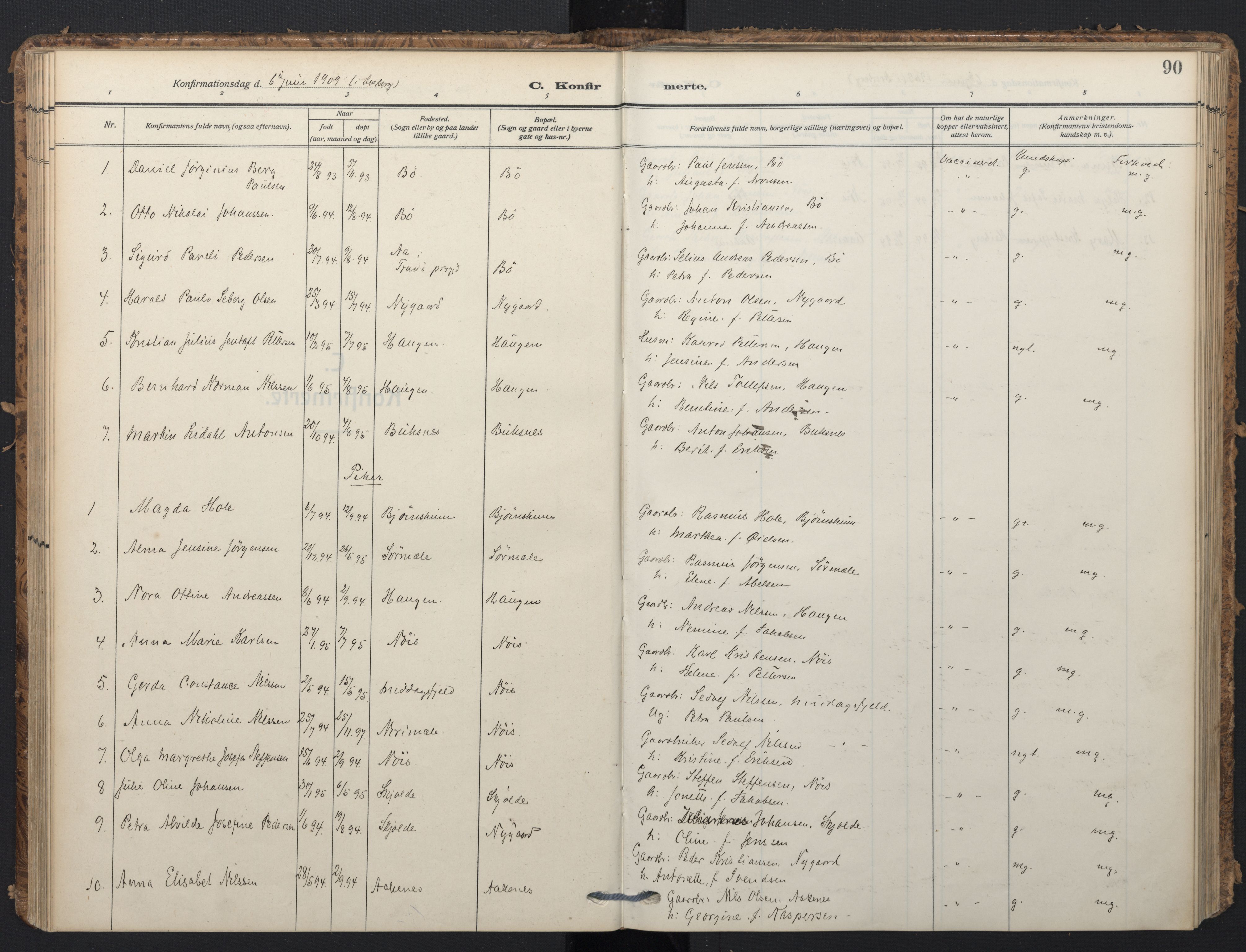 Ministerialprotokoller, klokkerbøker og fødselsregistre - Nordland, AV/SAT-A-1459/898/L1423: Ministerialbok nr. 898A03, 1909-1928, s. 90