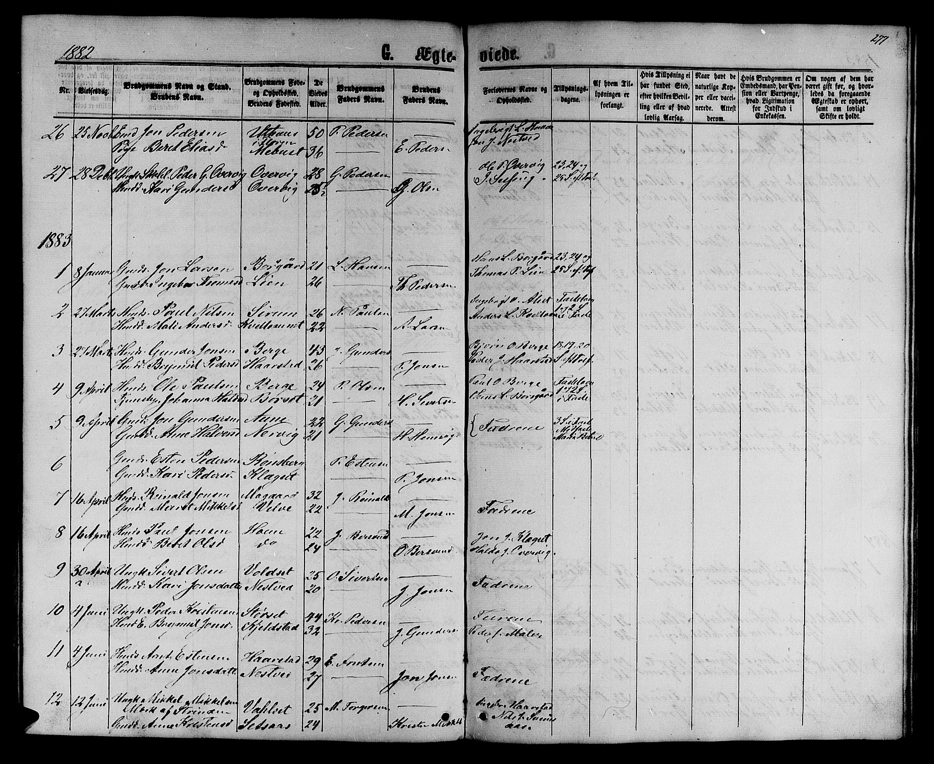 Ministerialprotokoller, klokkerbøker og fødselsregistre - Sør-Trøndelag, SAT/A-1456/695/L1156: Klokkerbok nr. 695C07, 1869-1888, s. 277