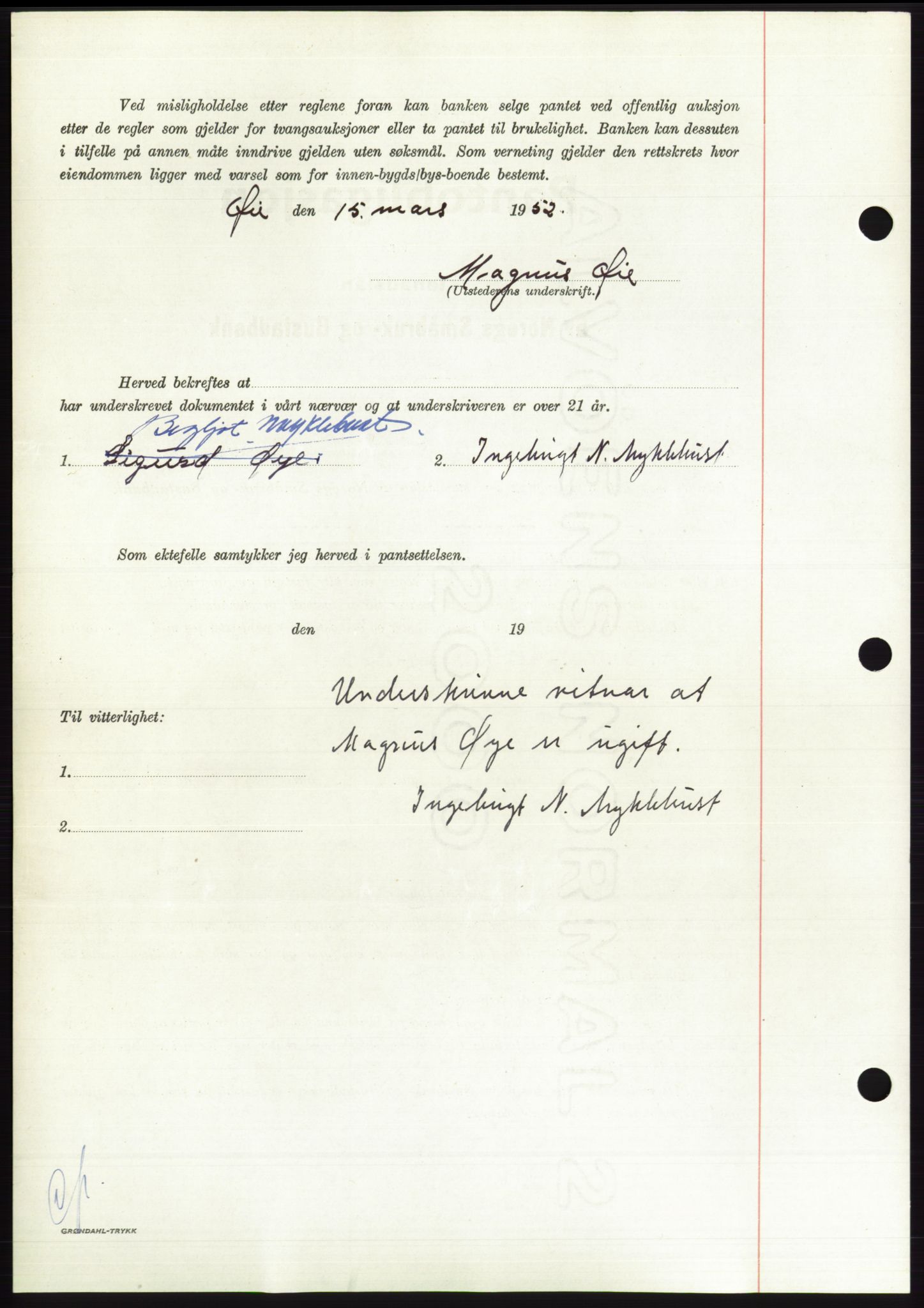 Søre Sunnmøre sorenskriveri, AV/SAT-A-4122/1/2/2C/L0121: Pantebok nr. 9B, 1951-1952, Dagboknr: 499/1952