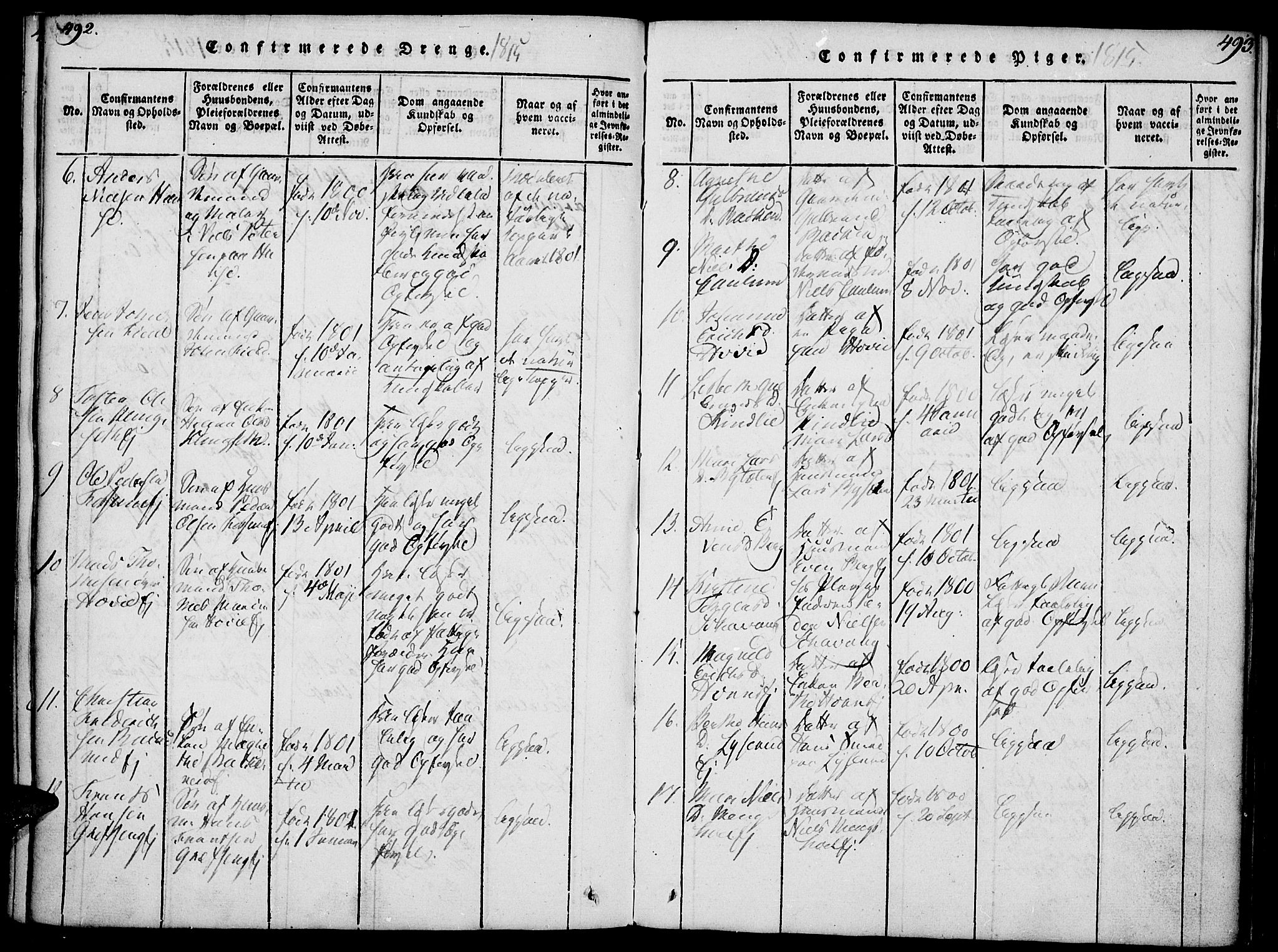 Nes prestekontor, Hedmark, AV/SAH-PREST-020/K/Ka/L0002: Ministerialbok nr. 2, 1813-1827, s. 492-493