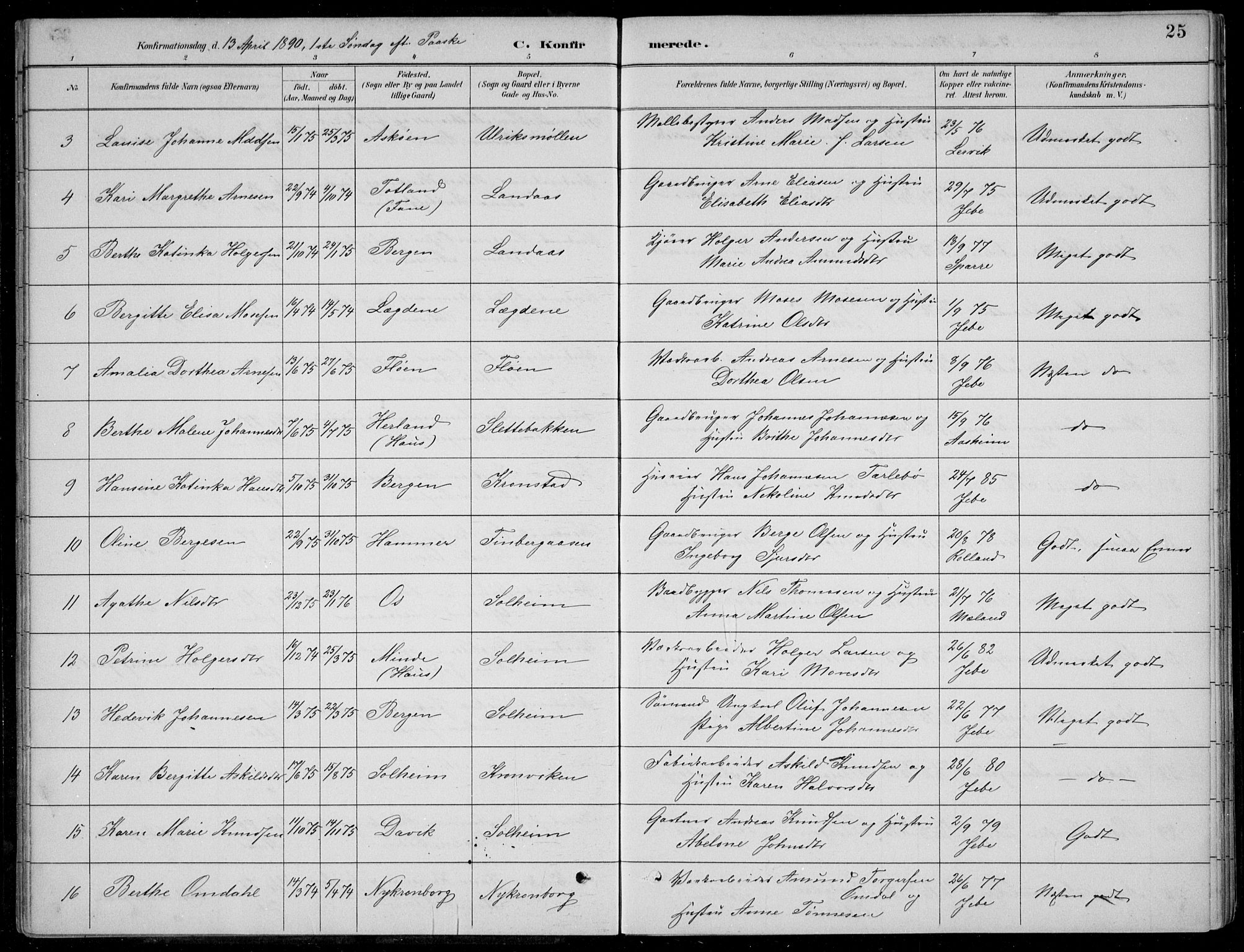 Årstad Sokneprestembete, AV/SAB-A-79301/H/Hab/L0011: Klokkerbok nr. B 1, 1886-1901, s. 25