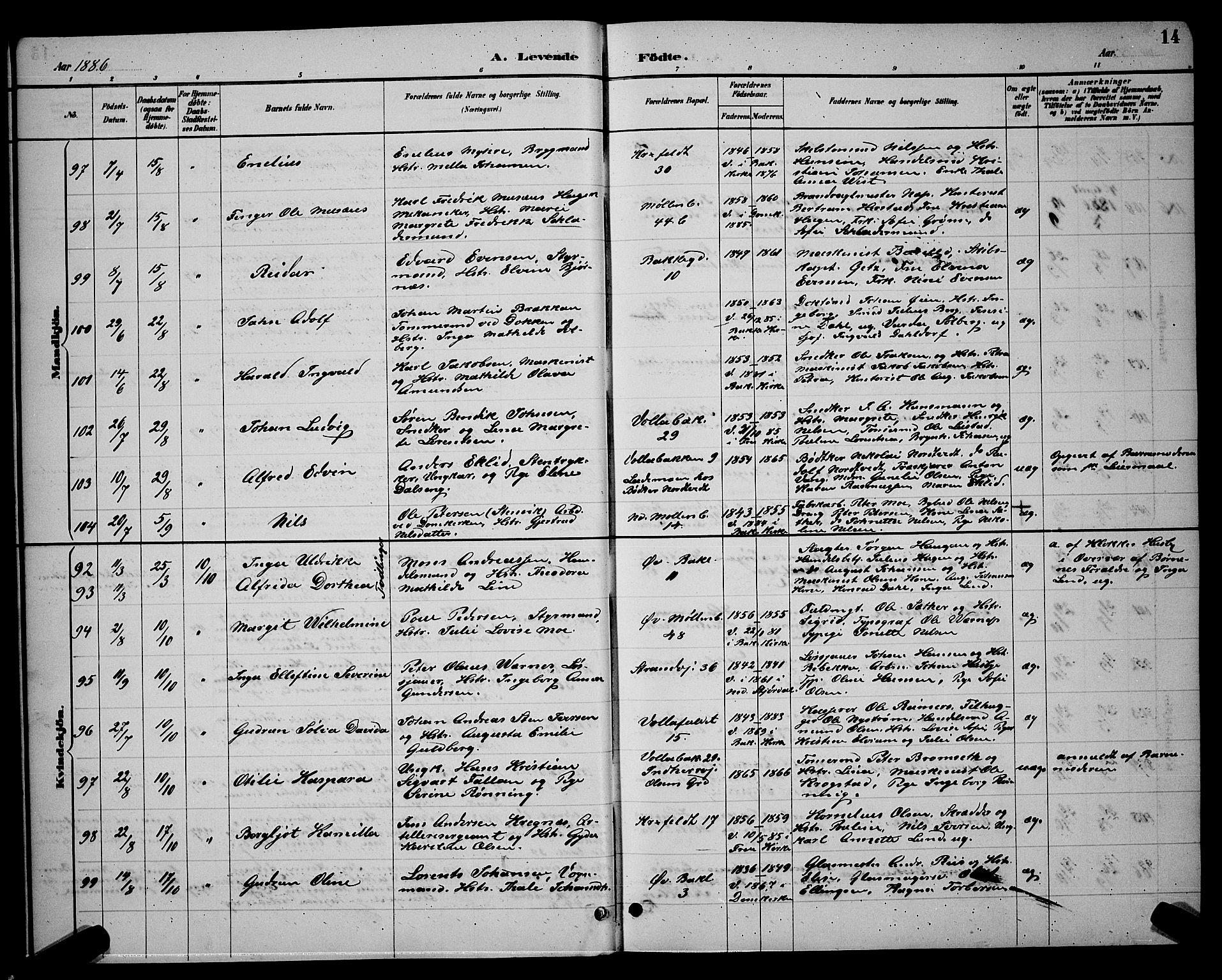 Ministerialprotokoller, klokkerbøker og fødselsregistre - Sør-Trøndelag, AV/SAT-A-1456/604/L0222: Klokkerbok nr. 604C05, 1886-1895, s. 14