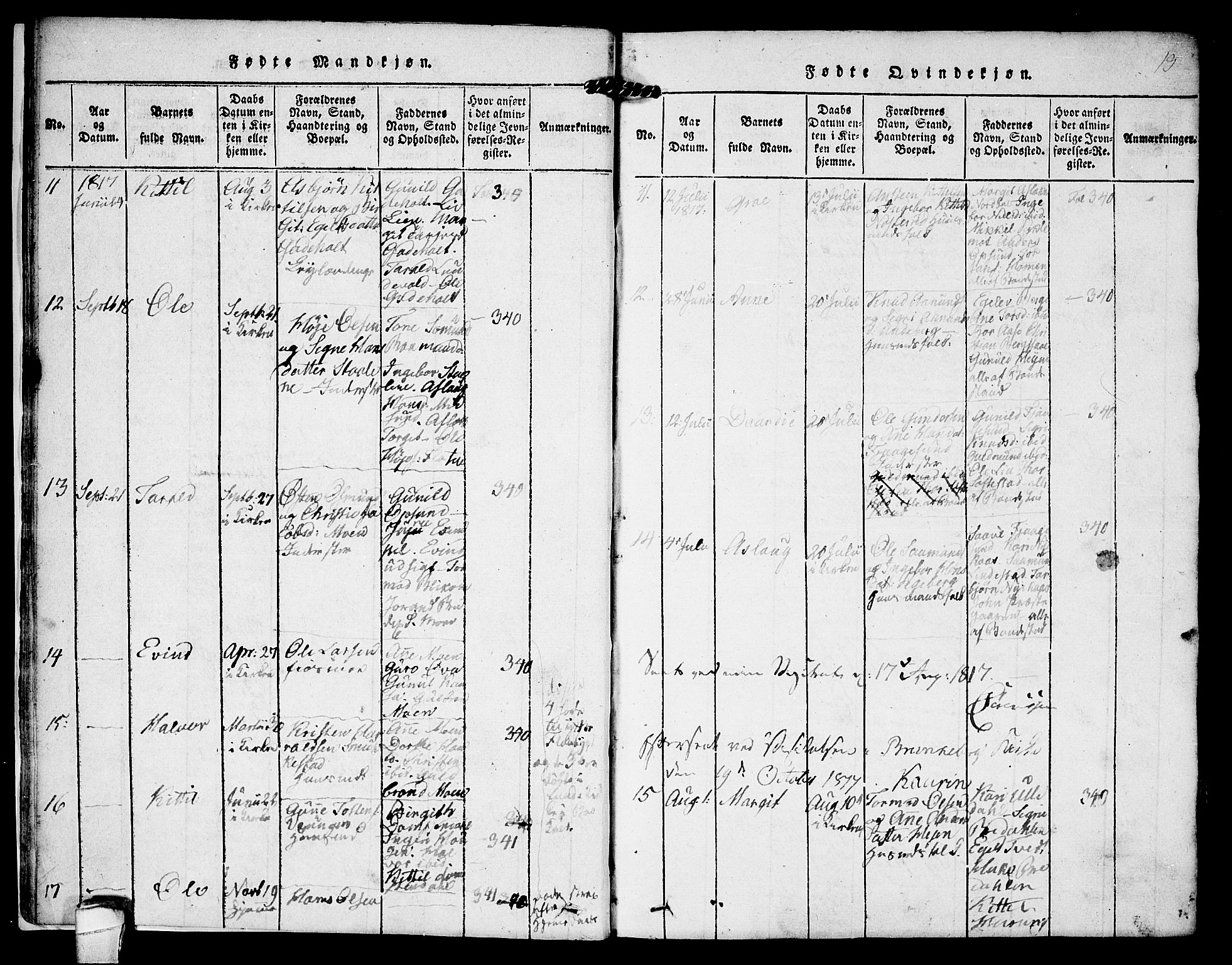 Kviteseid kirkebøker, AV/SAKO-A-276/F/Fa/L0005: Ministerialbok nr. I 5, 1815-1836, s. 13