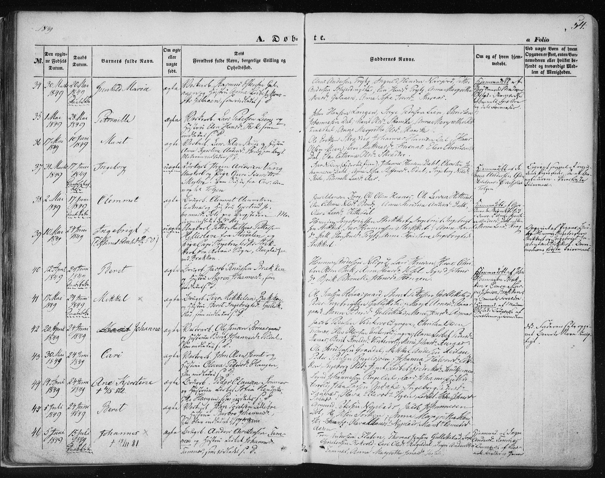 Ministerialprotokoller, klokkerbøker og fødselsregistre - Sør-Trøndelag, SAT/A-1456/681/L0931: Ministerialbok nr. 681A09, 1845-1859, s. 54