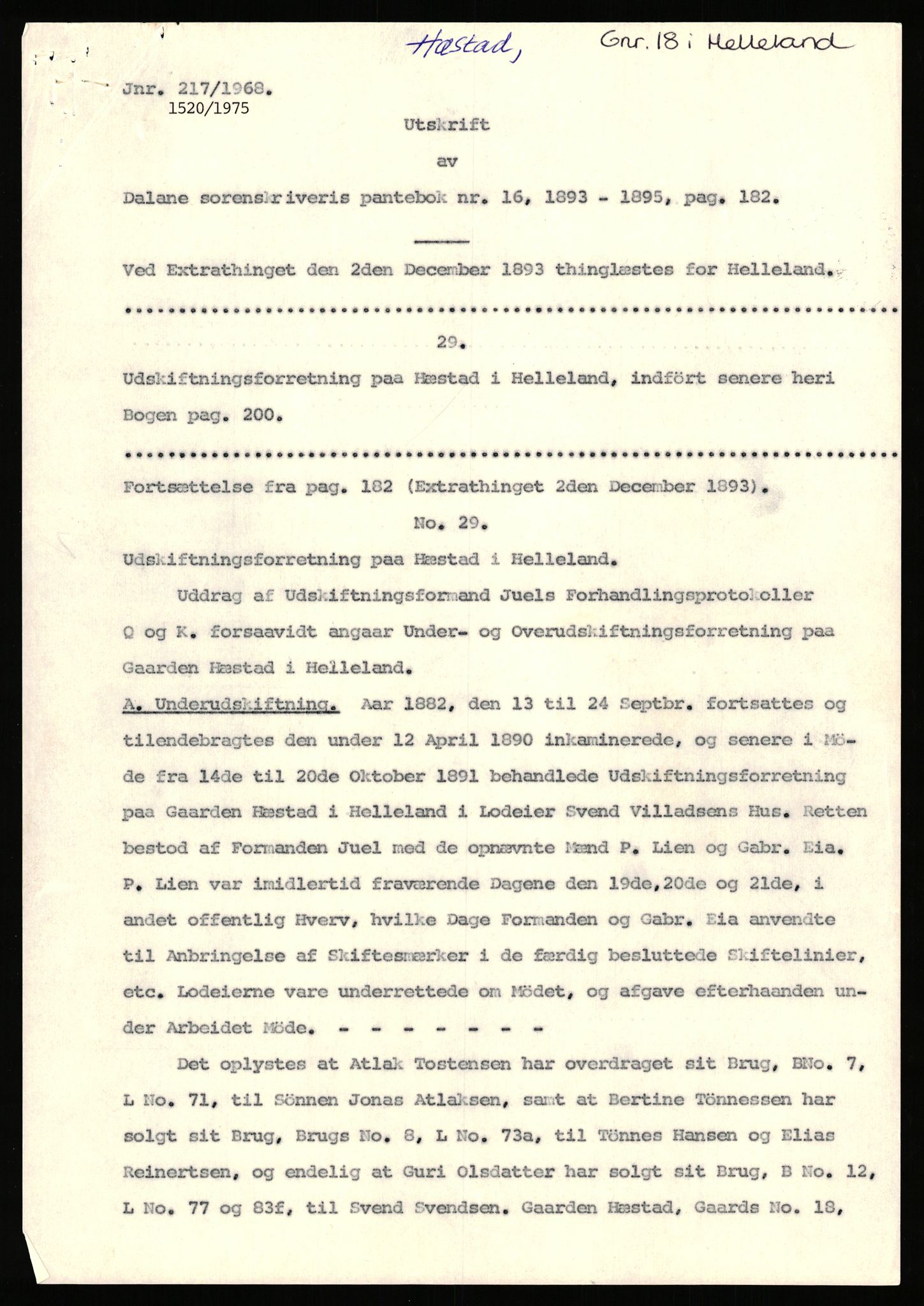 Statsarkivet i Stavanger, SAST/A-101971/03/Y/Yj/L0041: Avskrifter sortert etter gårdsnavn: Hustveit i Vikedal - Høivik indre, 1750-1930, s. 205