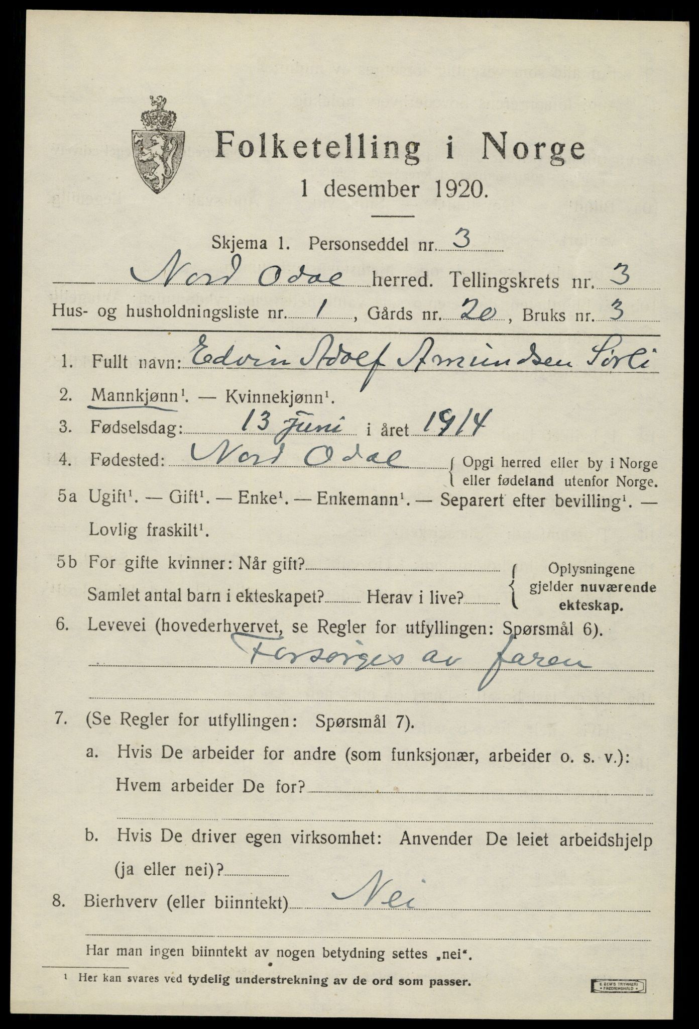 SAH, Folketelling 1920 for 0418 Nord-Odal herred, 1920, s. 3795