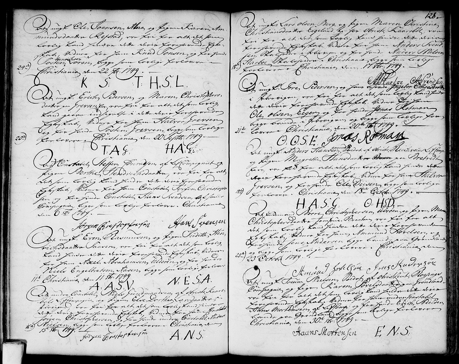 Aker prestekontor kirkebøker, AV/SAO-A-10861/L/L0002: Forlovererklæringer nr. 2, 1734-1773, s. 128