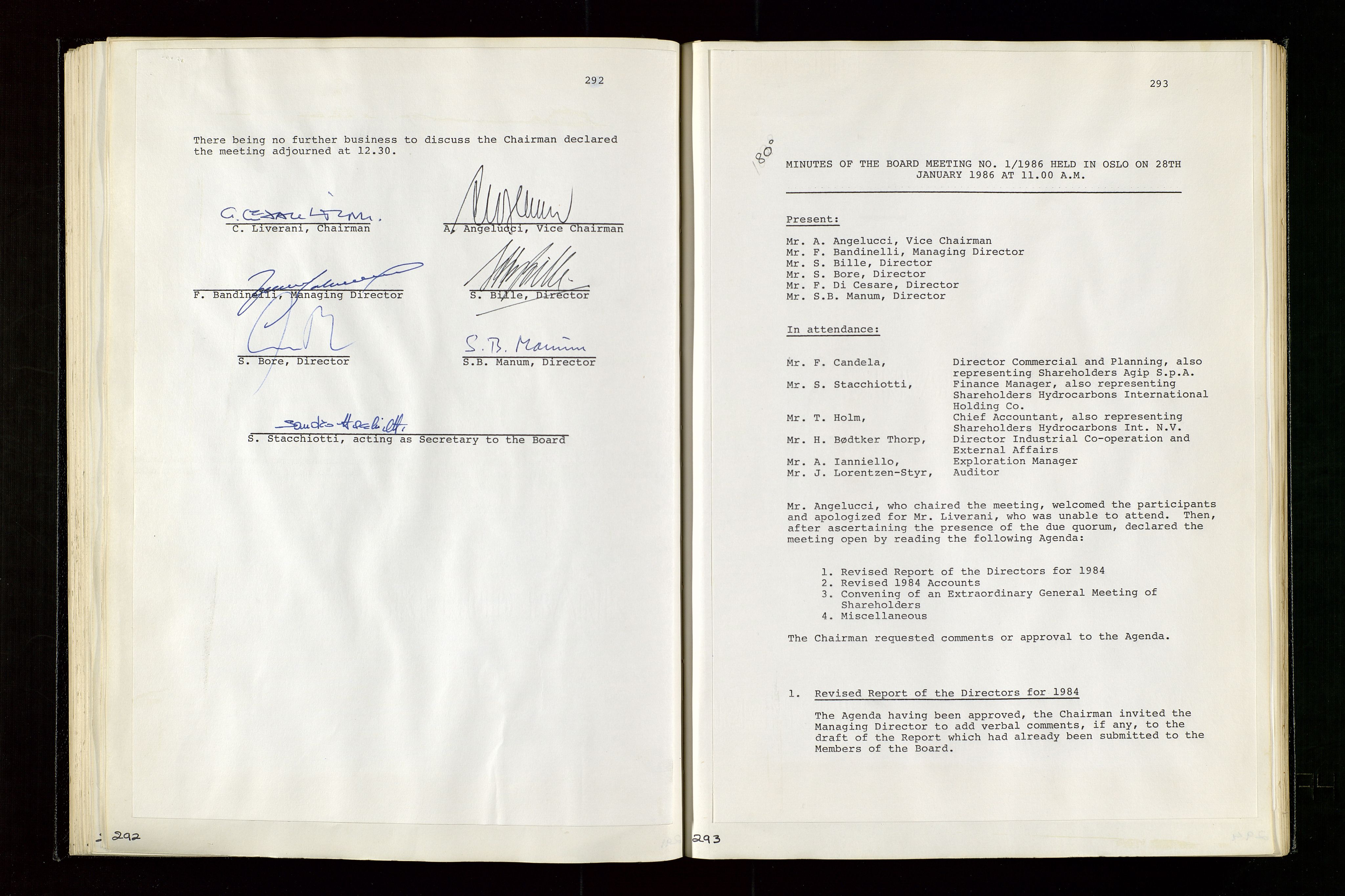 Pa 1583 - Norsk Agip AS, AV/SAST-A-102138/A/Aa/L0003: Board of Directors meeting minutes, 1979-1983, s. 292-293