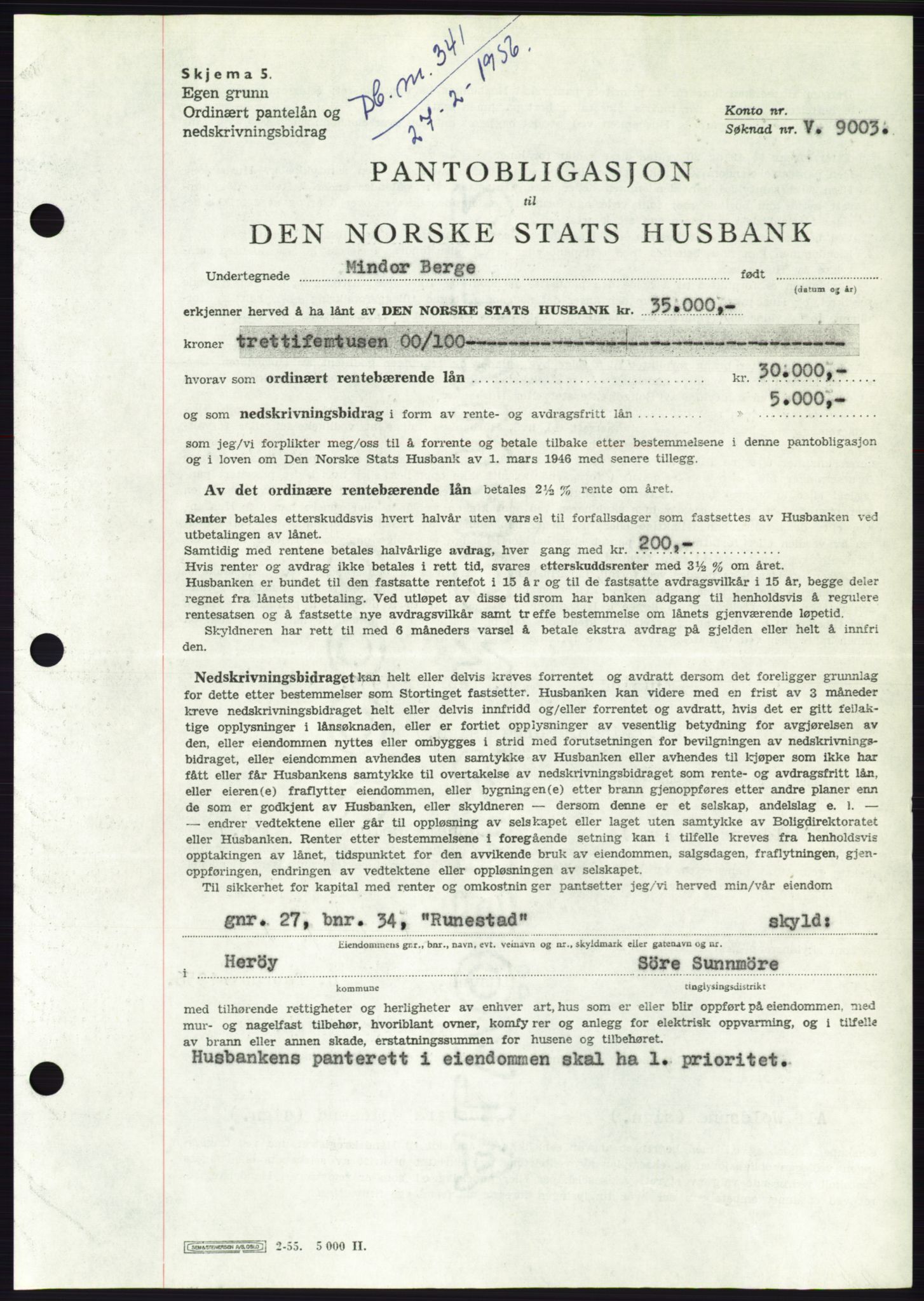 Søre Sunnmøre sorenskriveri, SAT/A-4122/1/2/2C/L0128: Pantebok nr. 16B, 1956-1956, Dagboknr: 341/1956