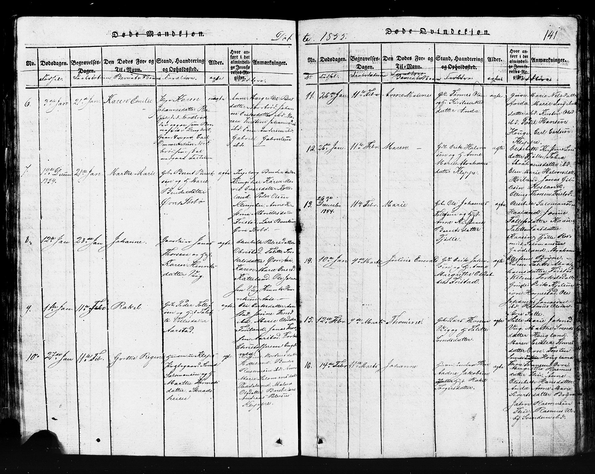 Klepp sokneprestkontor, AV/SAST-A-101803/001/3/30BB/L0001: Klokkerbok nr.  B 1, 1816-1859, s. 141